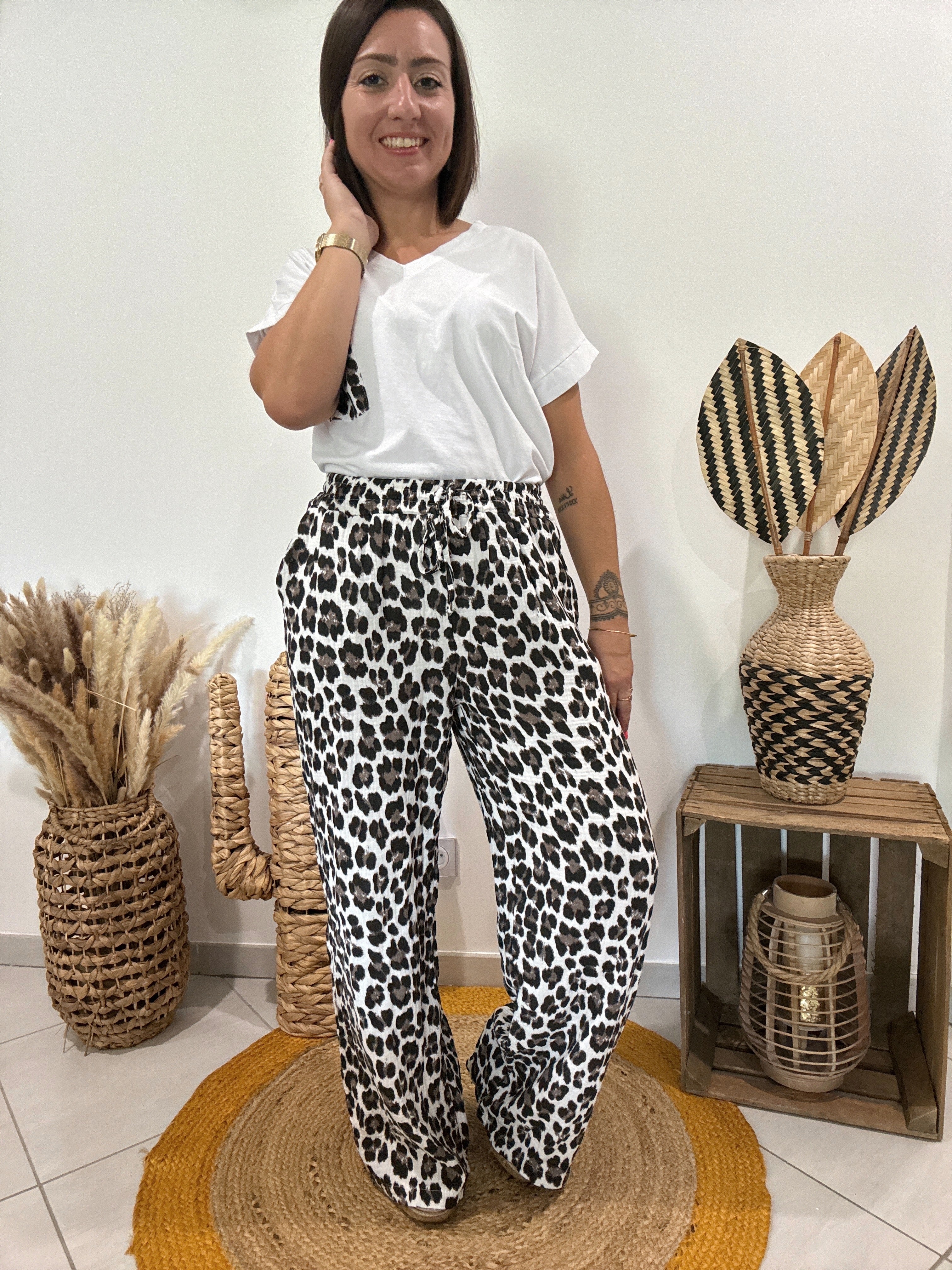 Pantalon en gaz de coton imprimé léopard 🐆