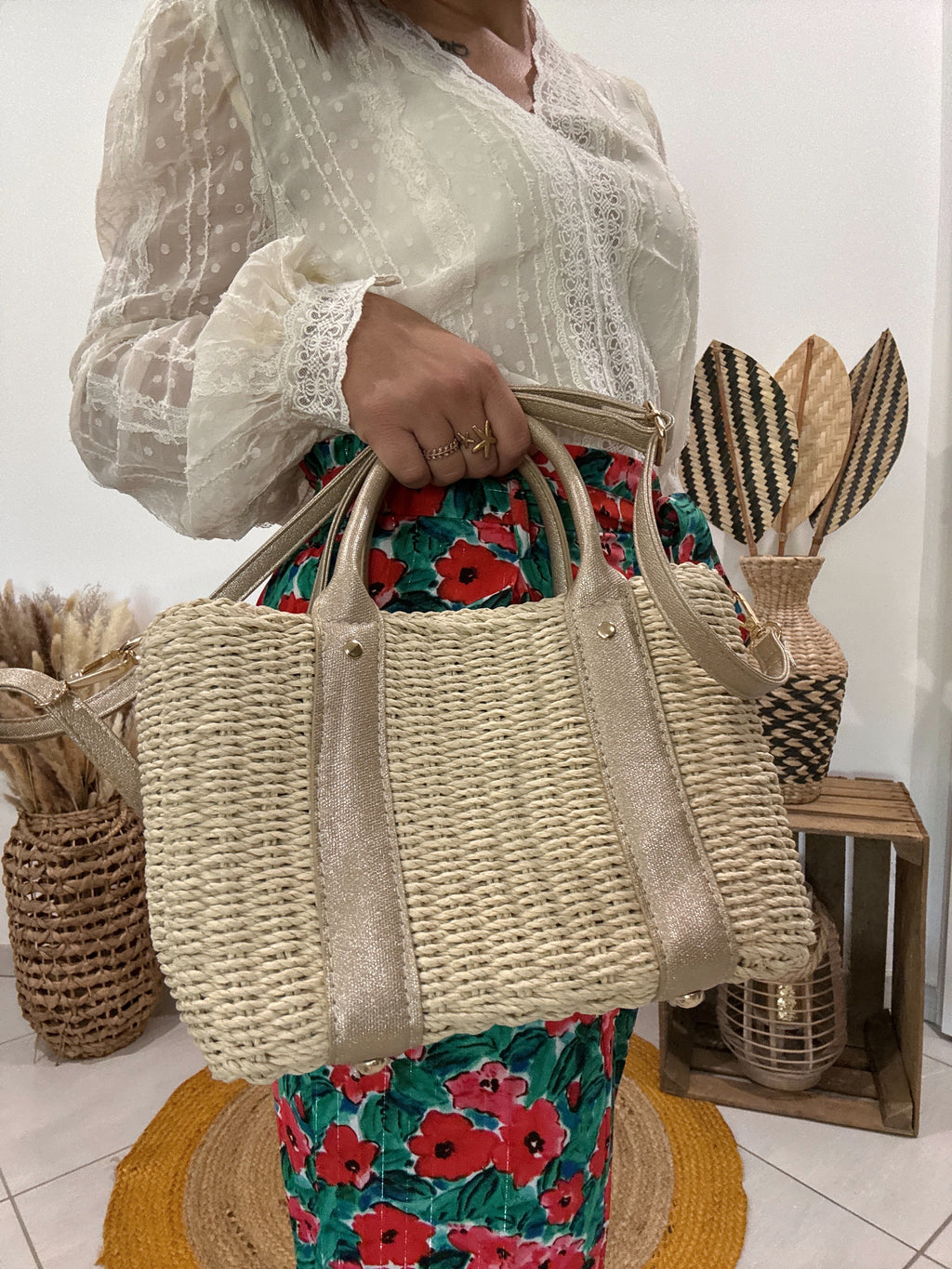 Sac bandoulière ou panier porté main beige