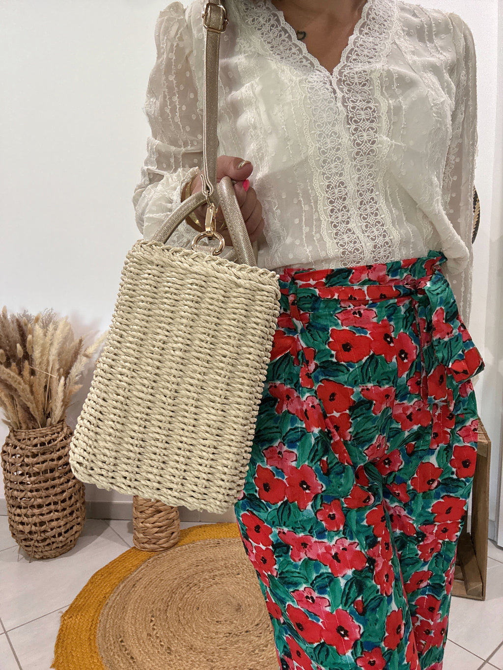 Sac bandoulière ou panier porté main beige