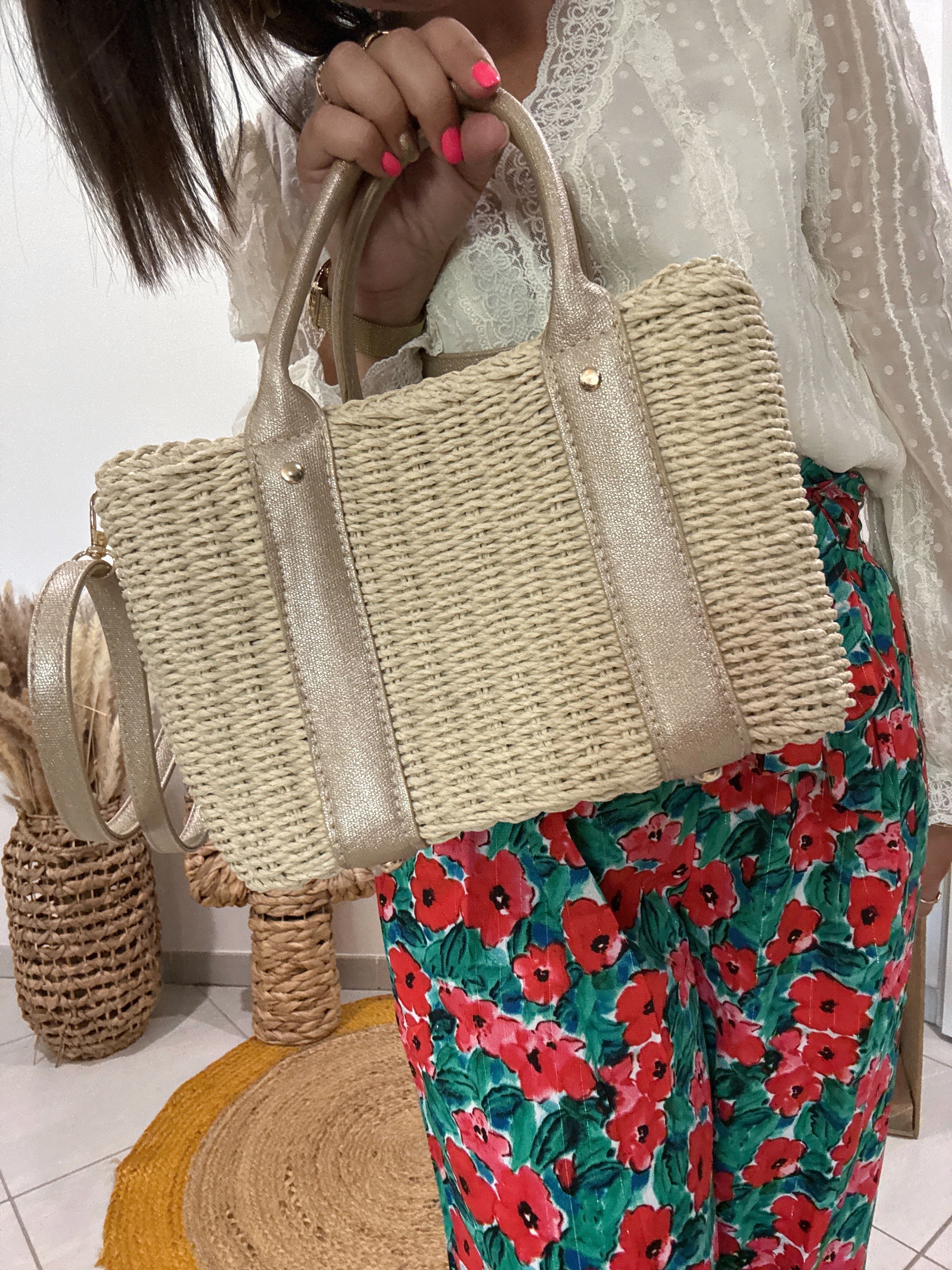Sac bandoulière ou panier porté main beige