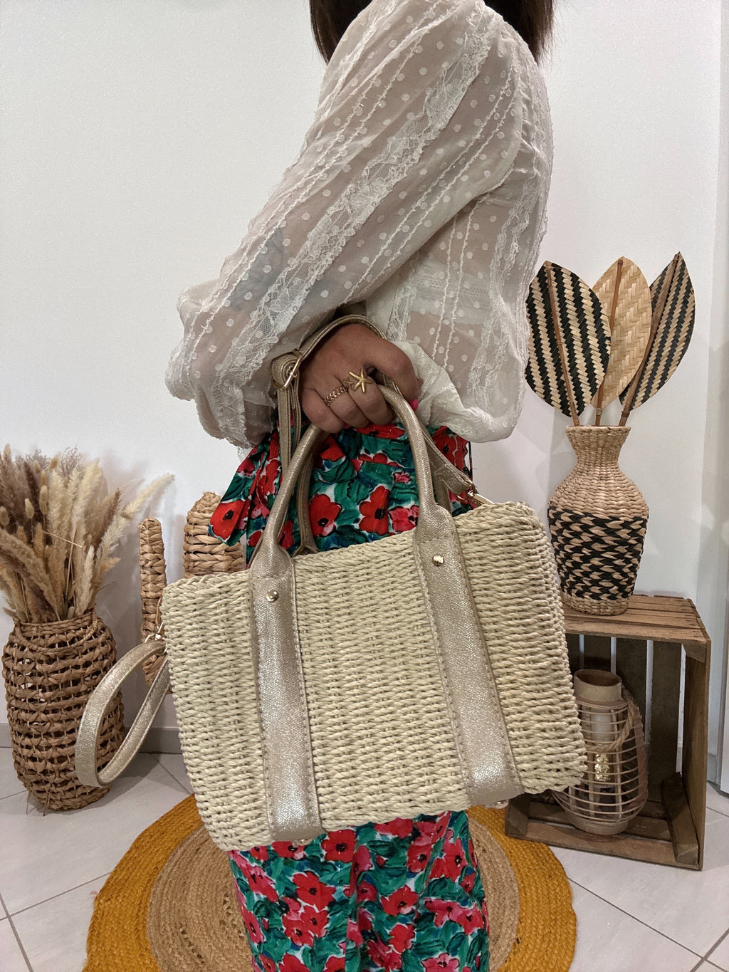 Sac bandoulière ou panier porté main beige