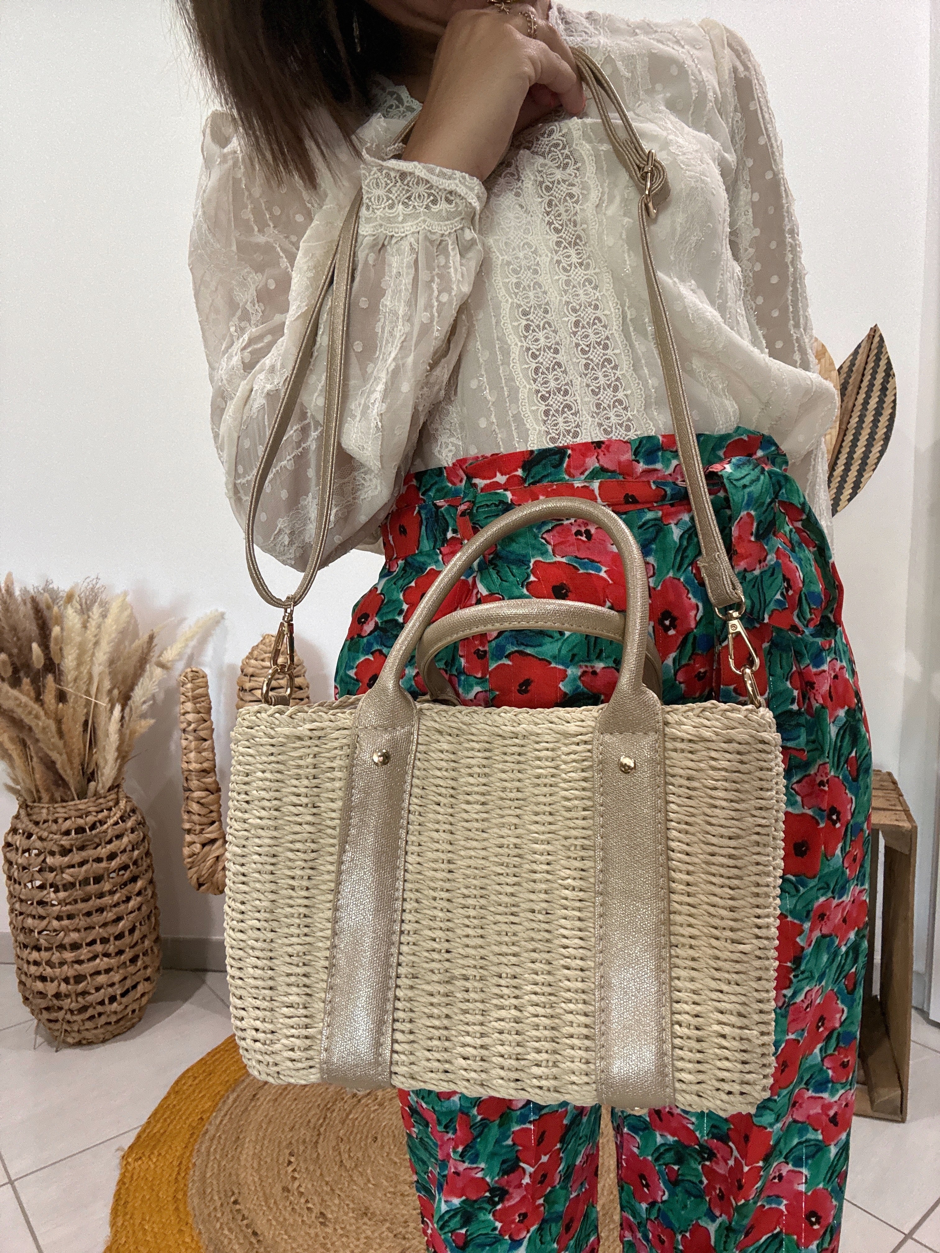 Sac bandoulière ou panier porté main beige