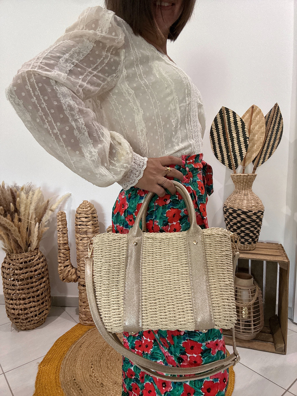 Sac bandoulière ou panier porté main beige