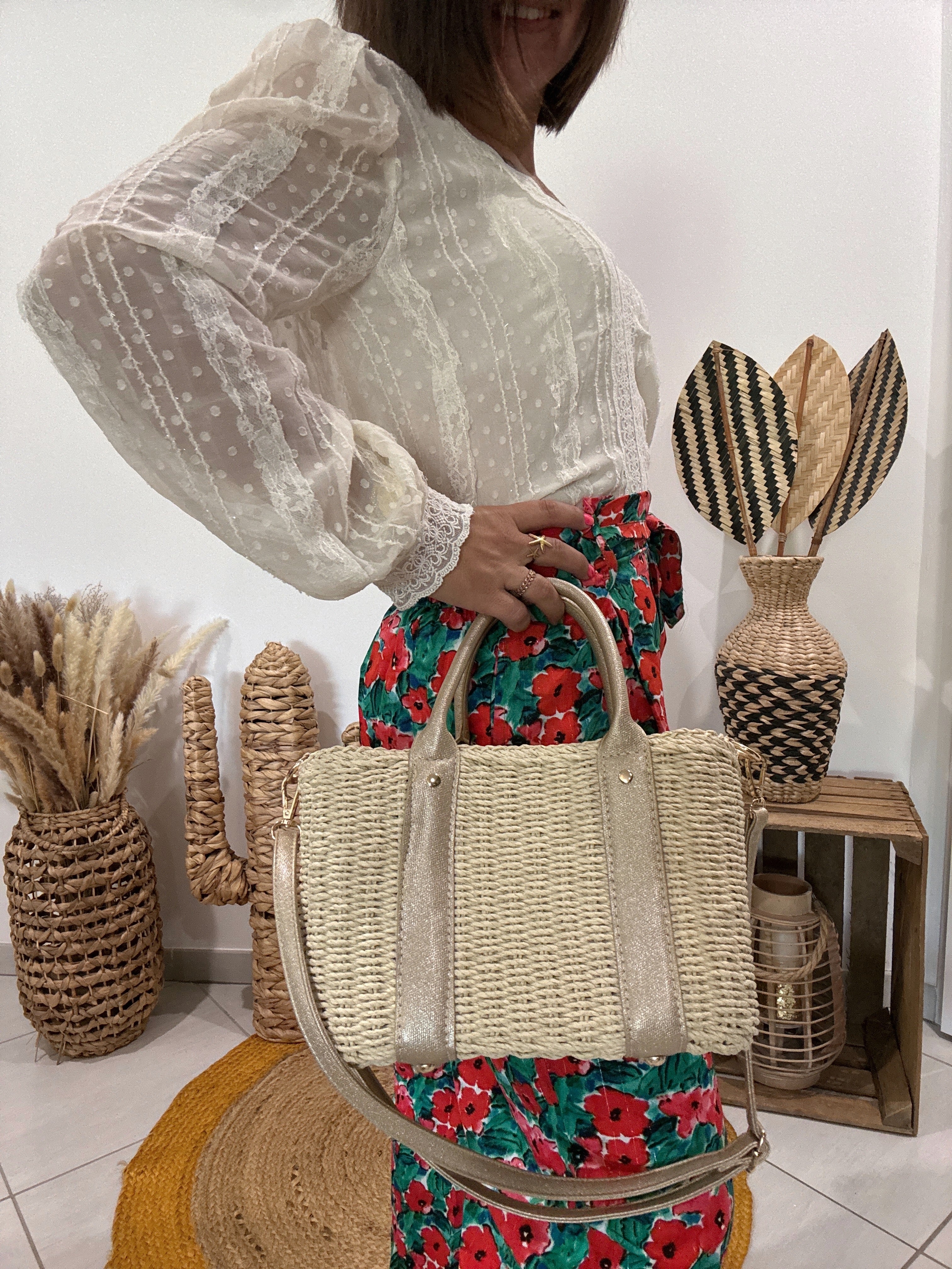 Sac bandoulière ou panier porté main beige