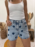 Short en jeans bleu imprimé coeurs - S ♻️