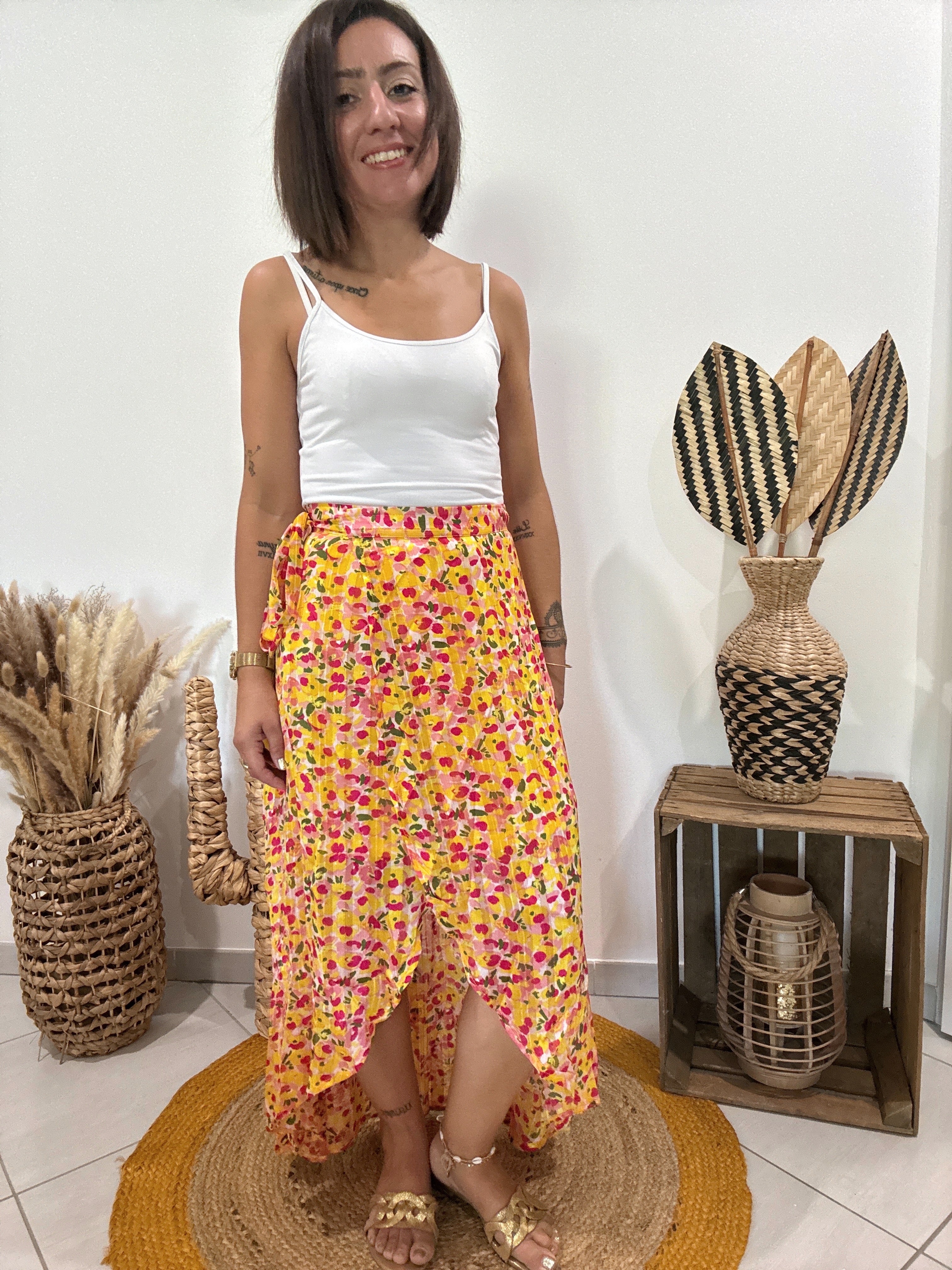 Jupe longue asymétrique jaune
