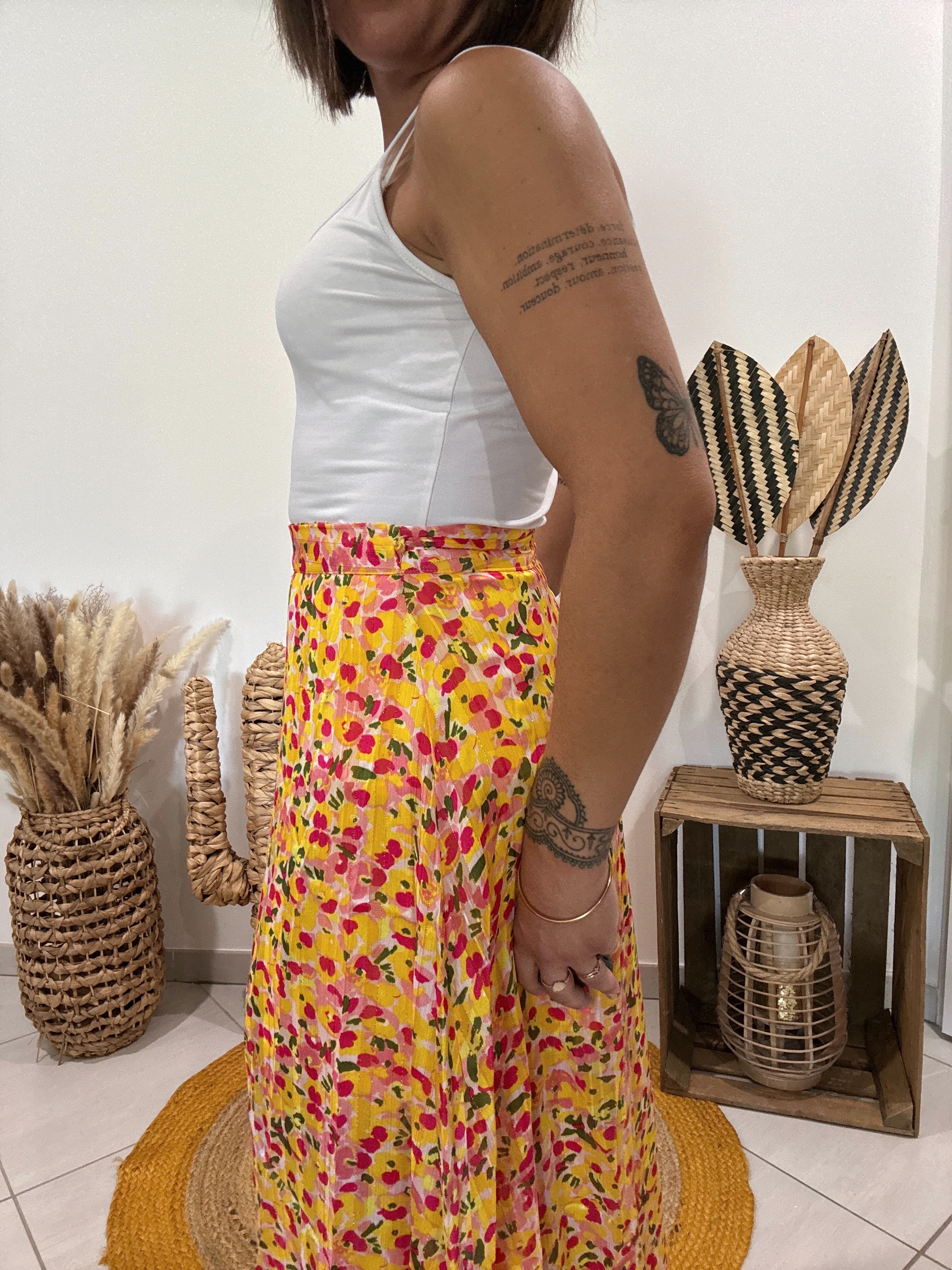 Jupe longue asymétrique jaune