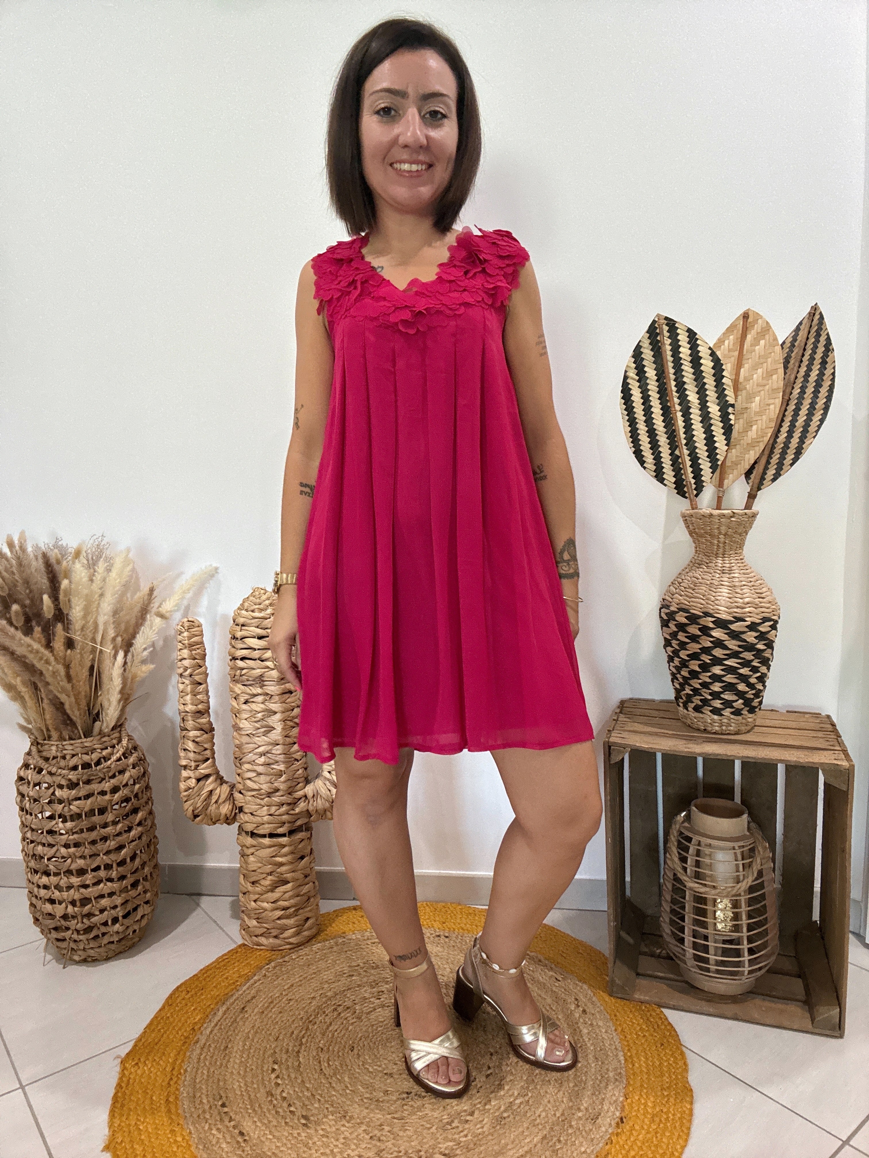 Robe vaporeuse col coeurs rose/rosé Yumi - S ♻️