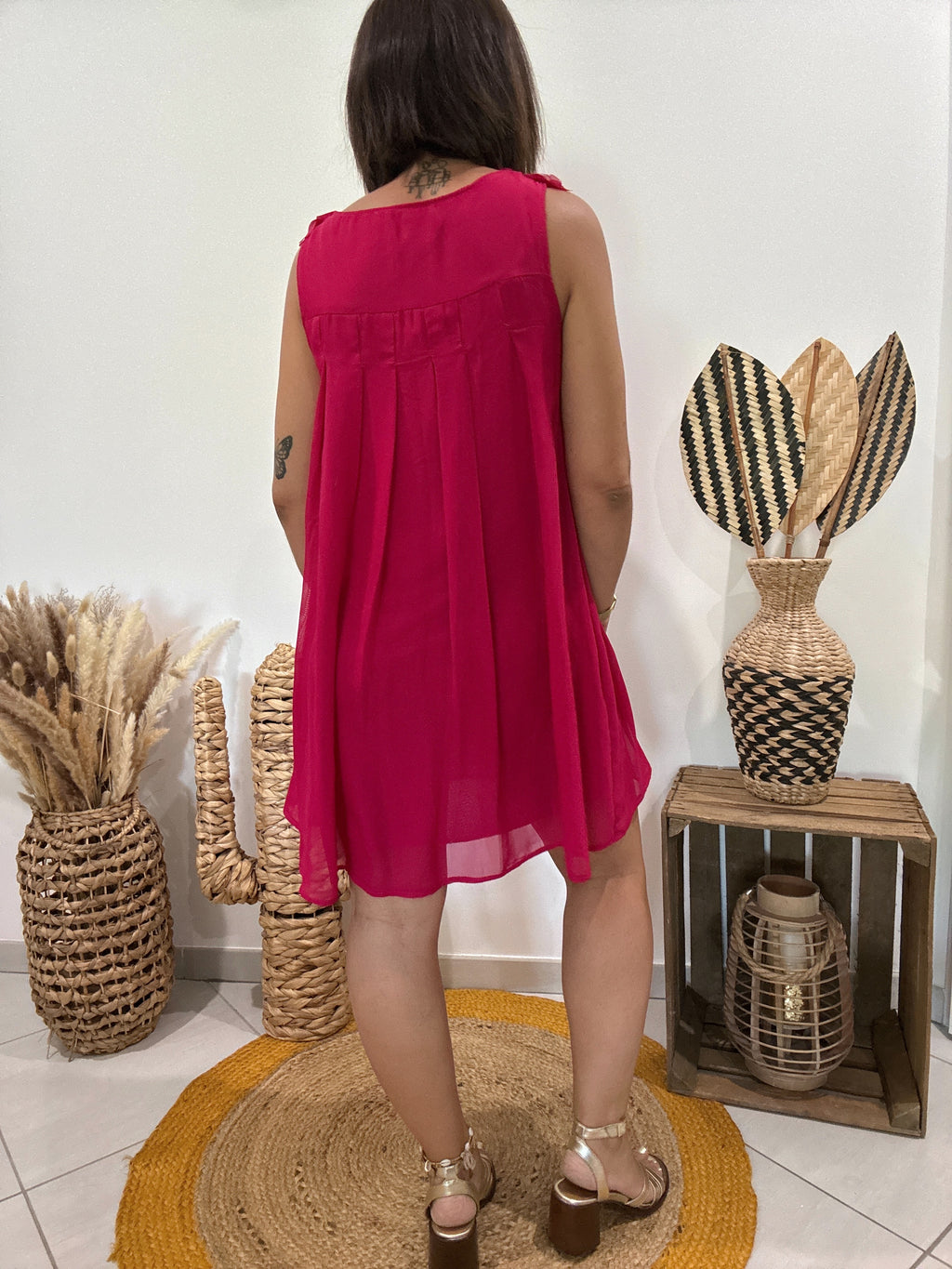Robe vaporeuse col coeurs rose/rosé Yumi - S ♻️