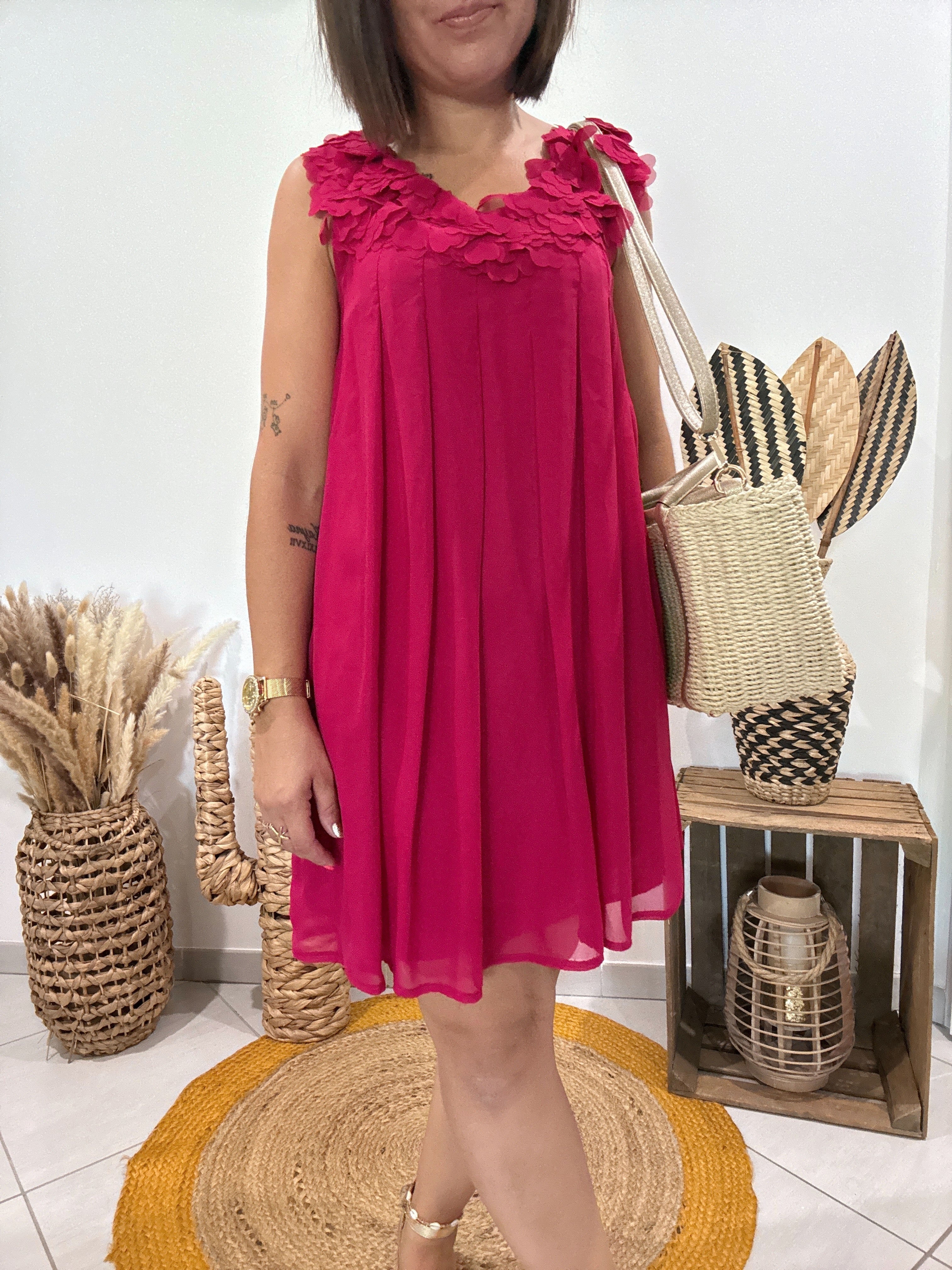 Robe vaporeuse col coeurs rose/rosé Yumi - S ♻️