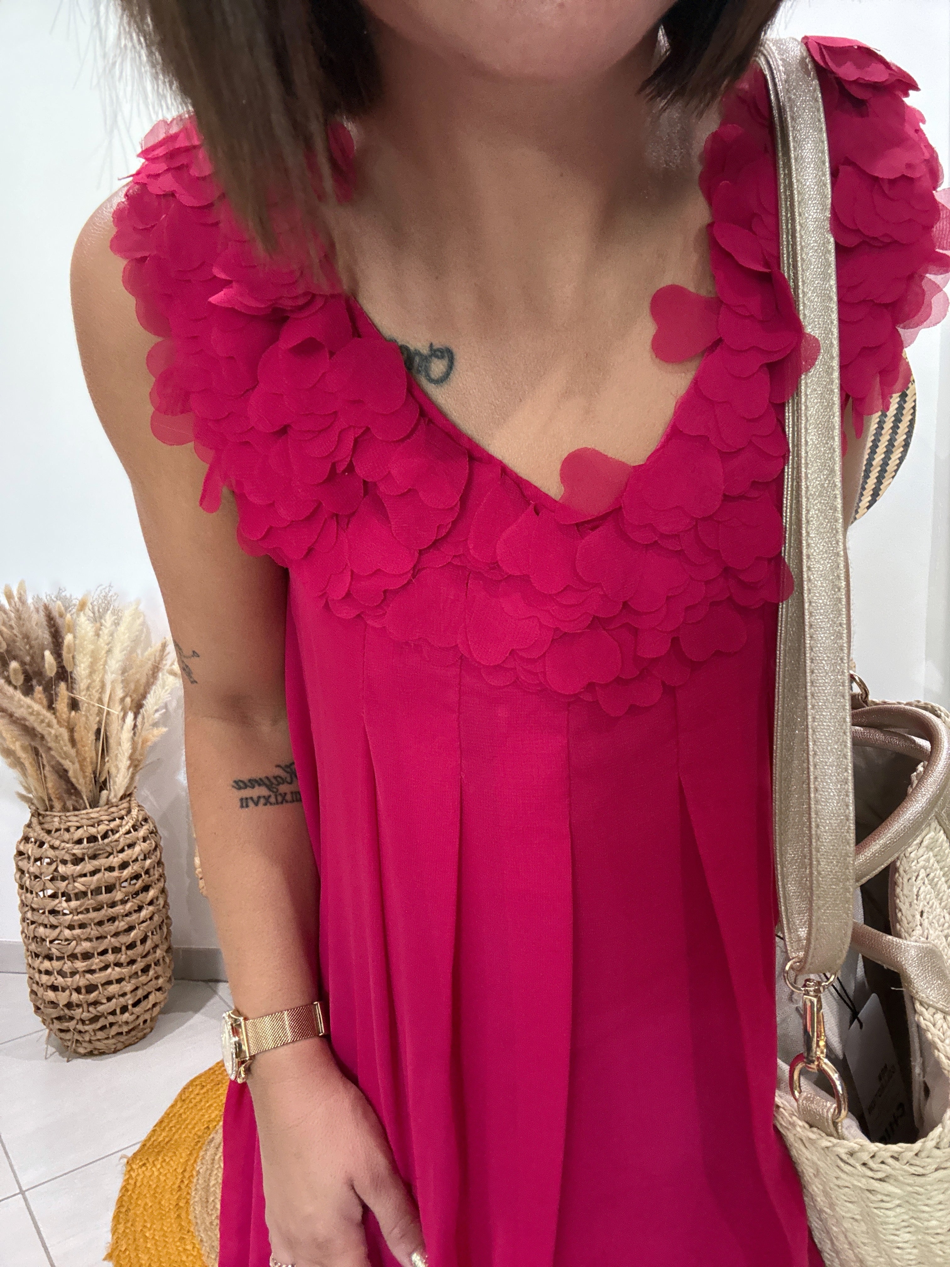 Robe vaporeuse col coeurs rose/rosé Yumi - S ♻️