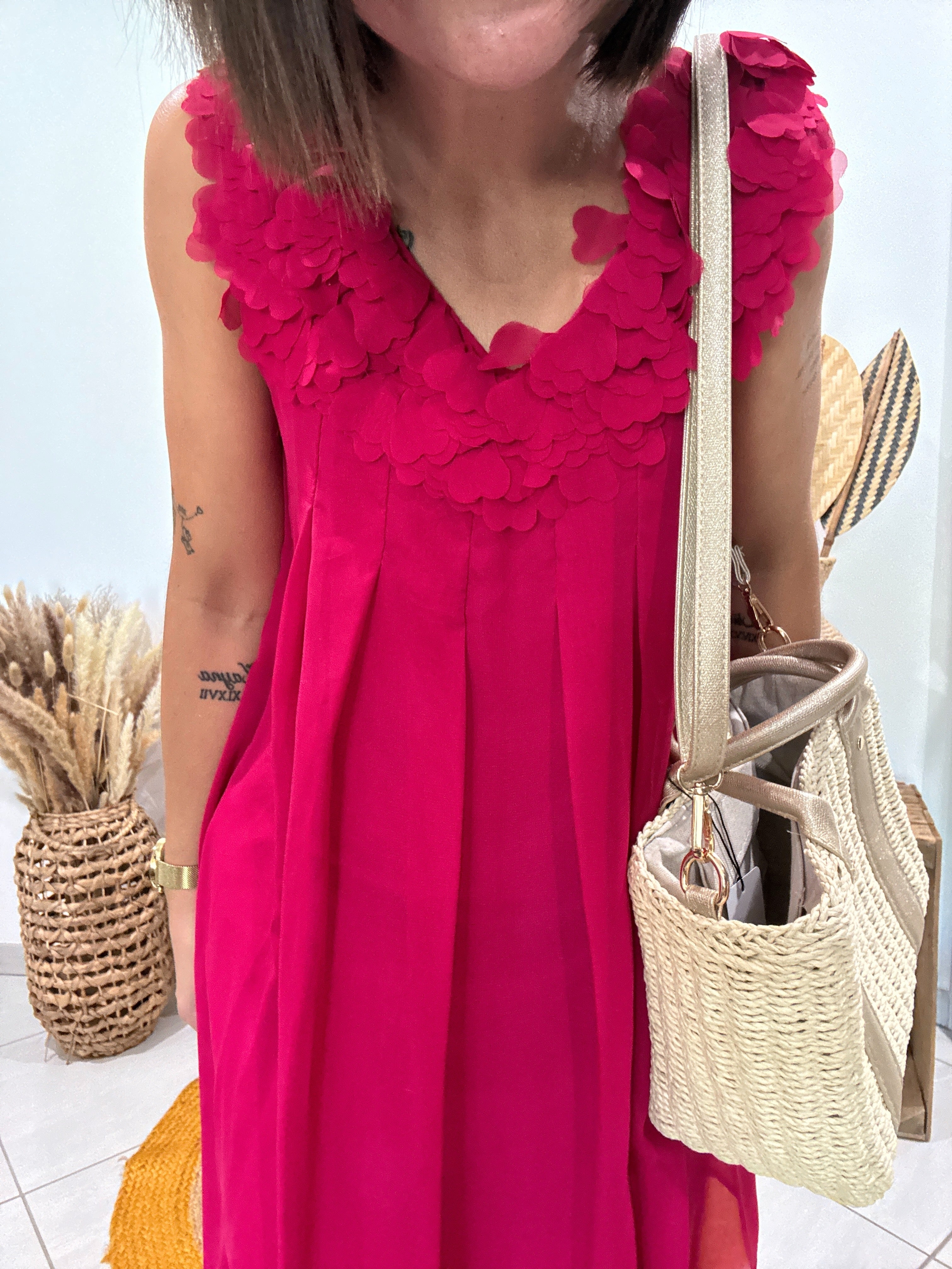 Robe vaporeuse col coeurs rose/rosé Yumi - S ♻️