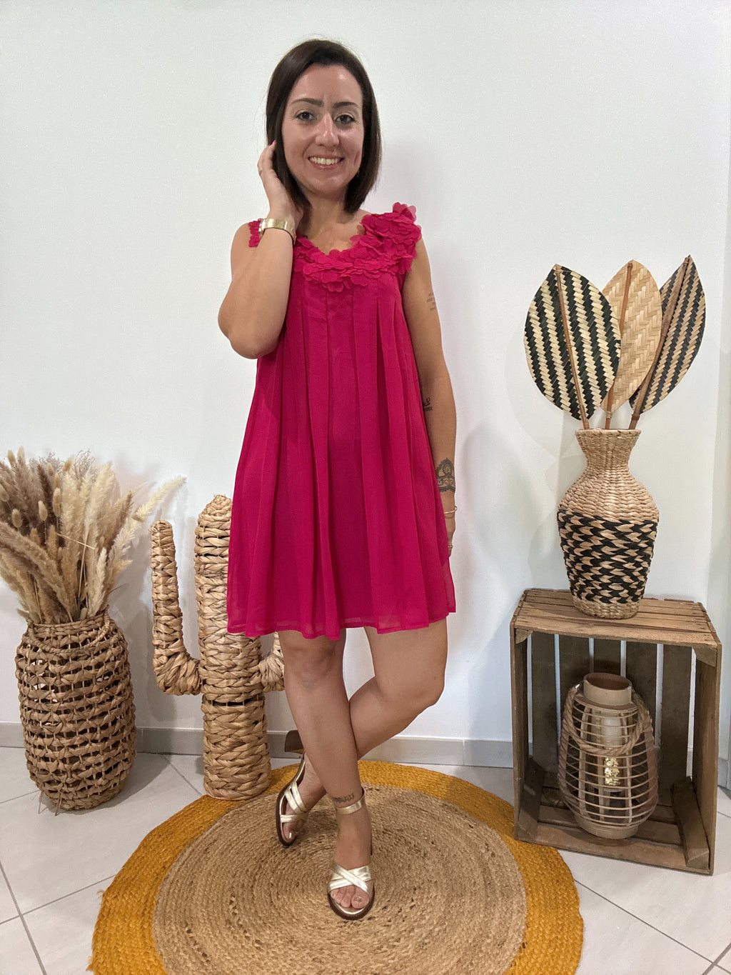 Robe vaporeuse col coeurs rose/rosé Yumi - S ♻️