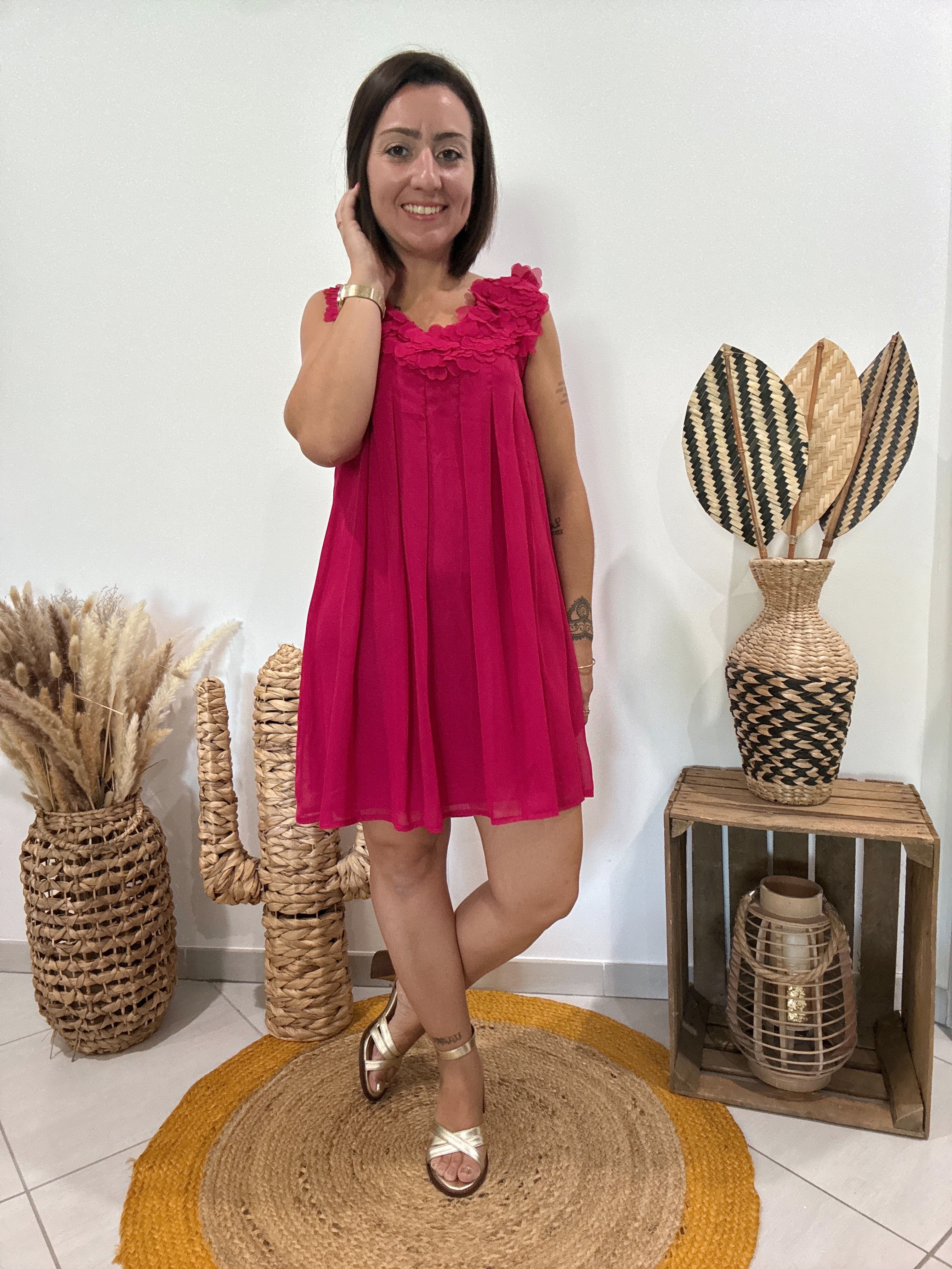 Robe vaporeuse col coeurs rose/rosé Yumi - S ♻️