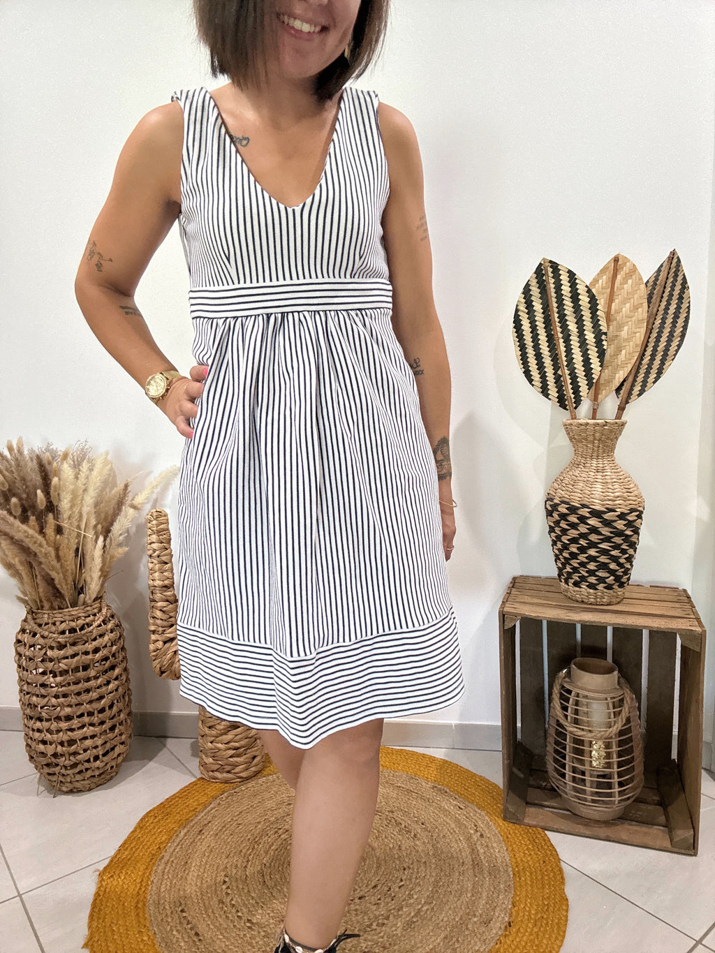 Robe évasée à rayures blanc/marine Naf Naf - XS ♻️