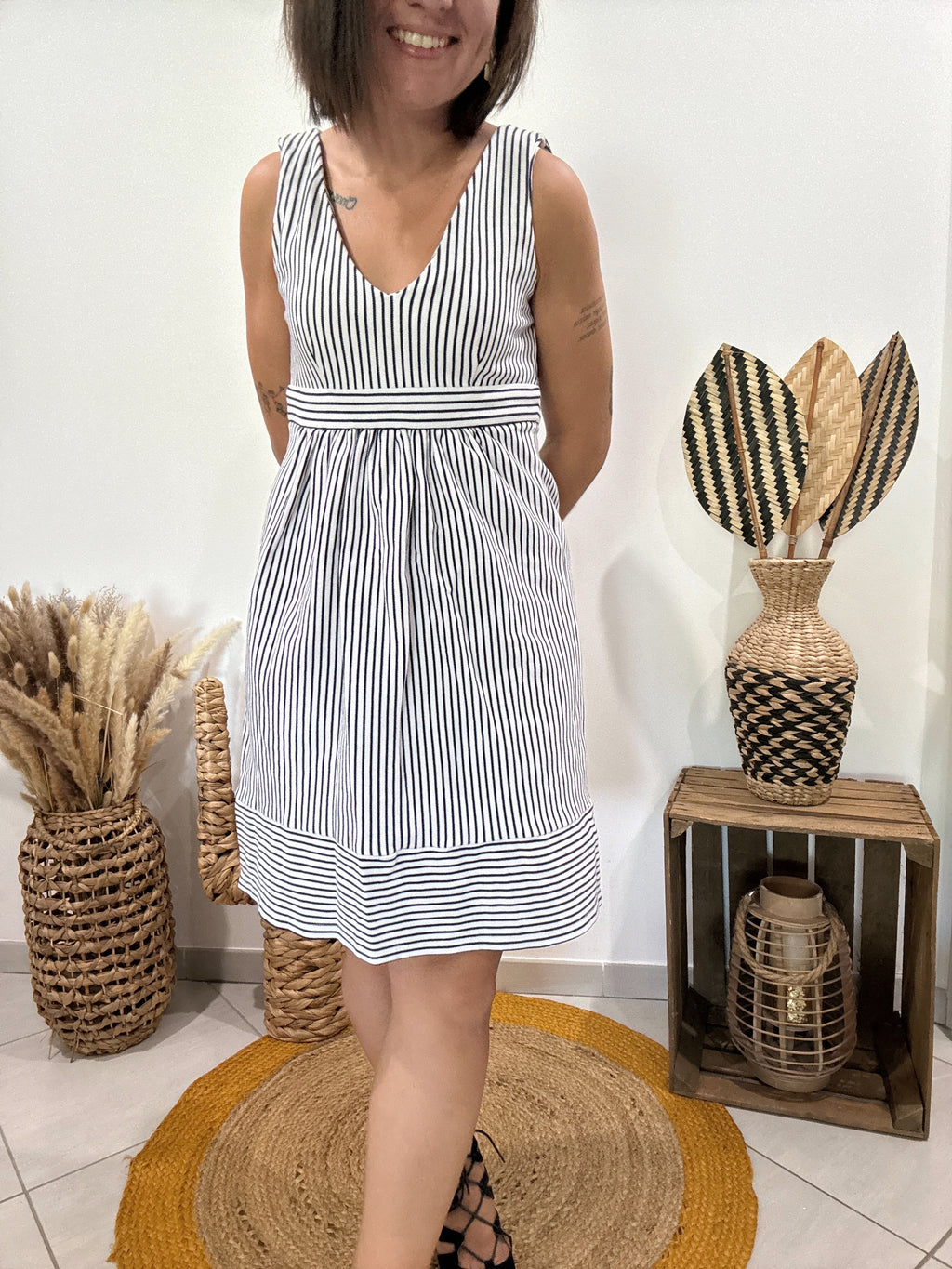 Robe évasée à rayures blanc/marine Naf Naf - XS ♻️