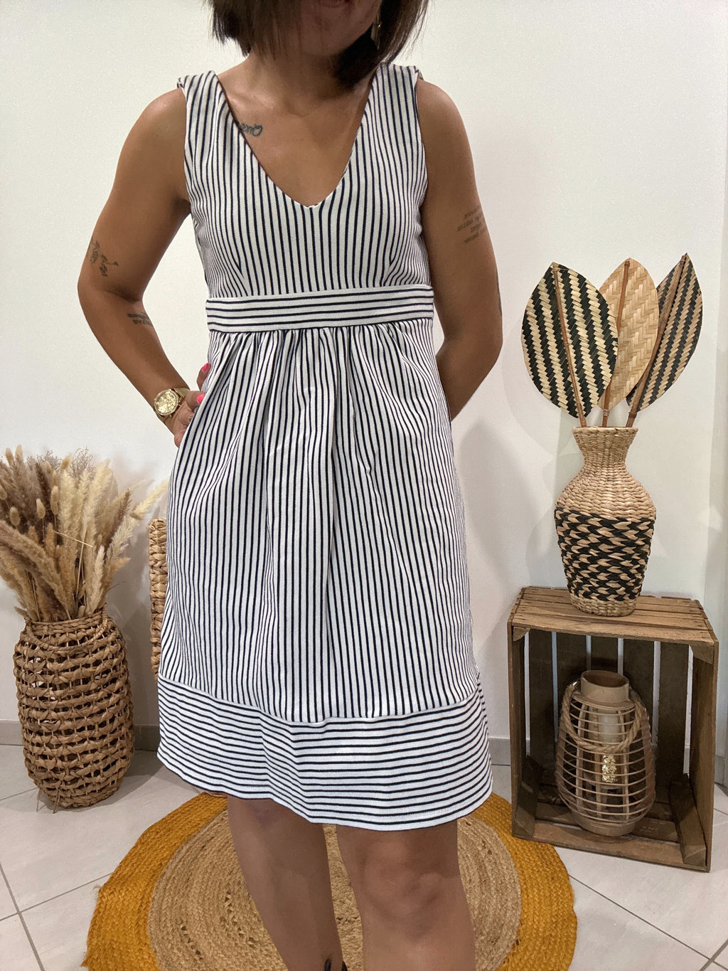 Robe évasée à rayures blanc/marine Naf Naf - XS ♻️