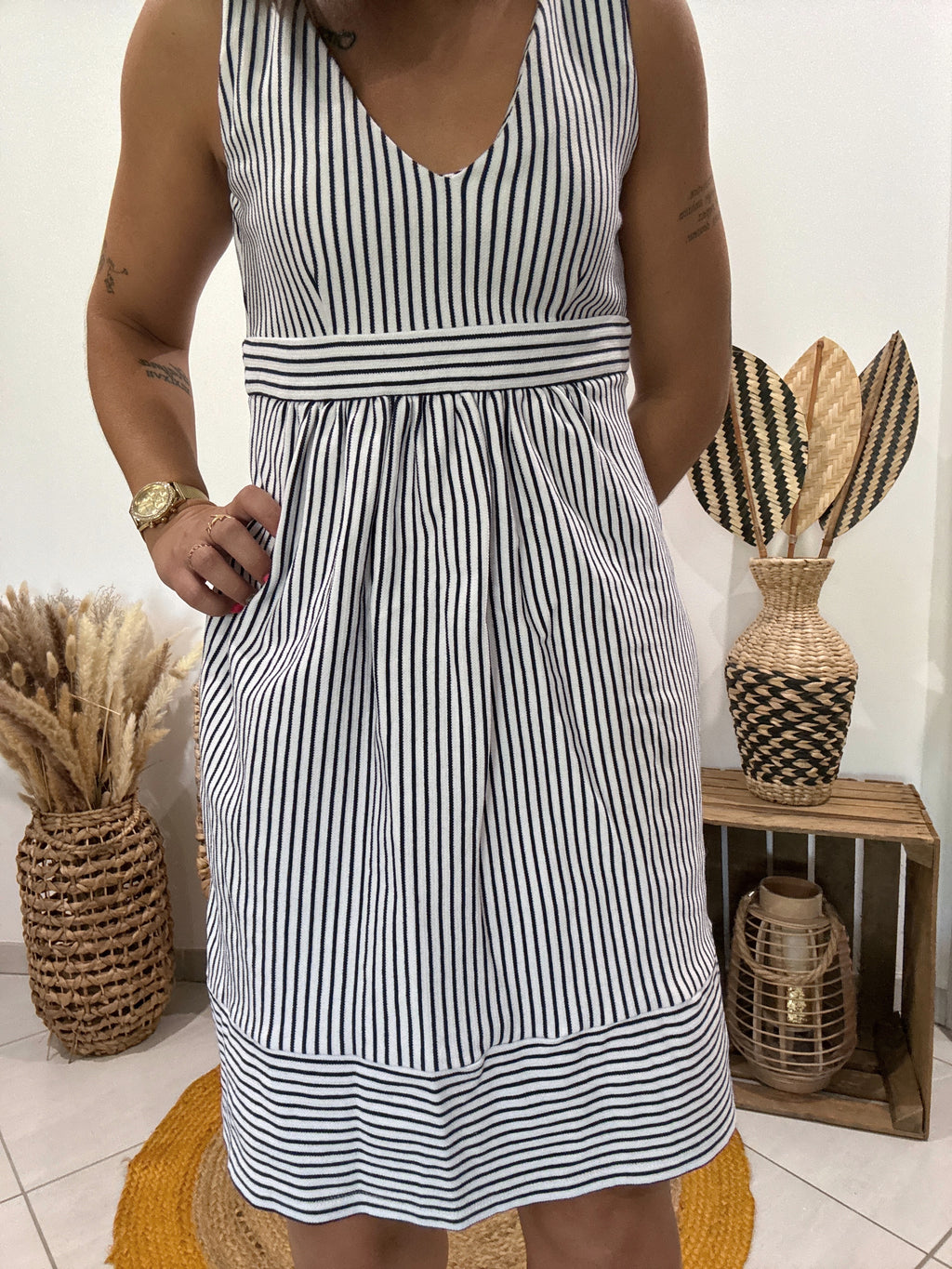 Robe évasée à rayures blanc/marine Naf Naf - XS ♻️