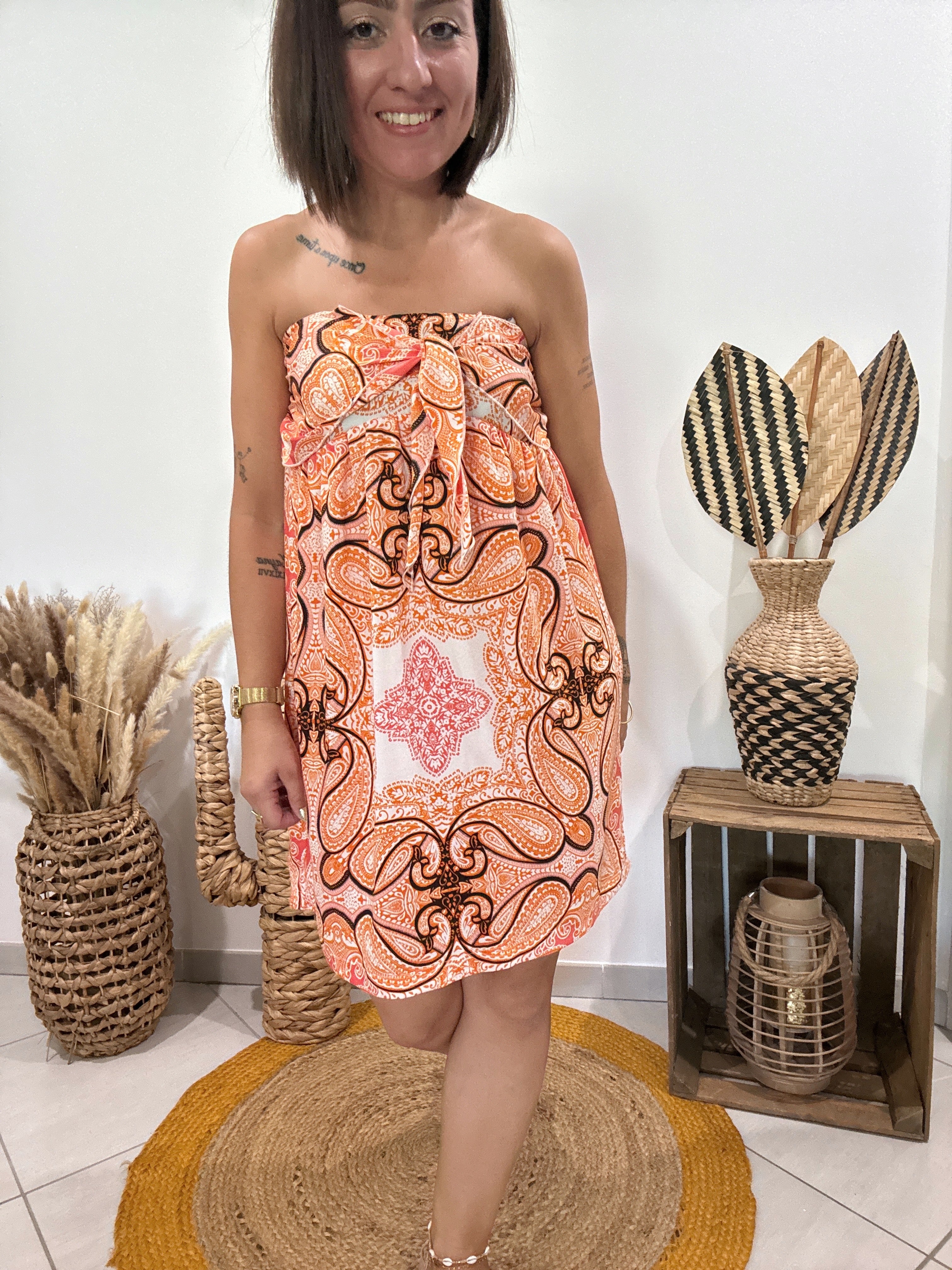 Robe bustier satinée imprimé cachemire orange Morgan - 38 ♻️