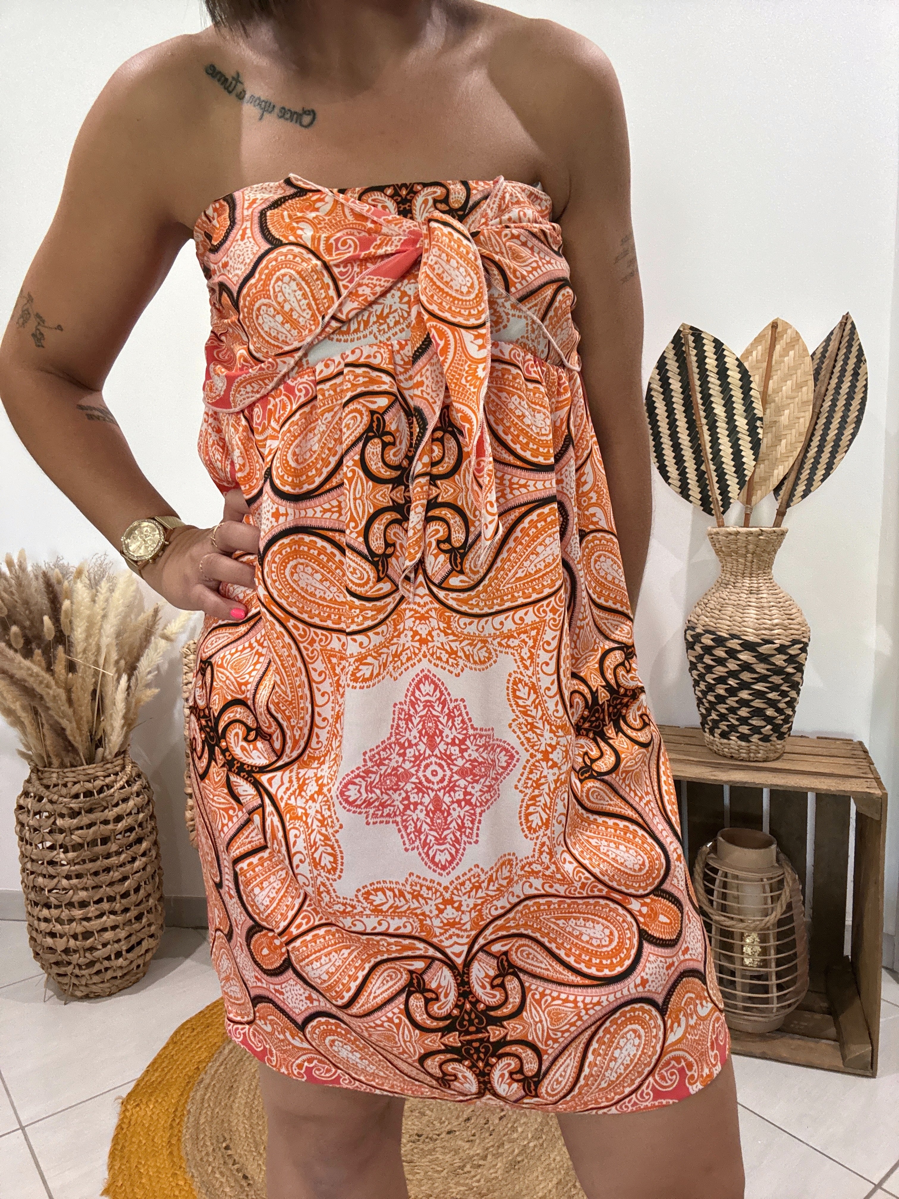 Robe bustier satinée imprimé cachemire orange Morgan - 38 ♻️