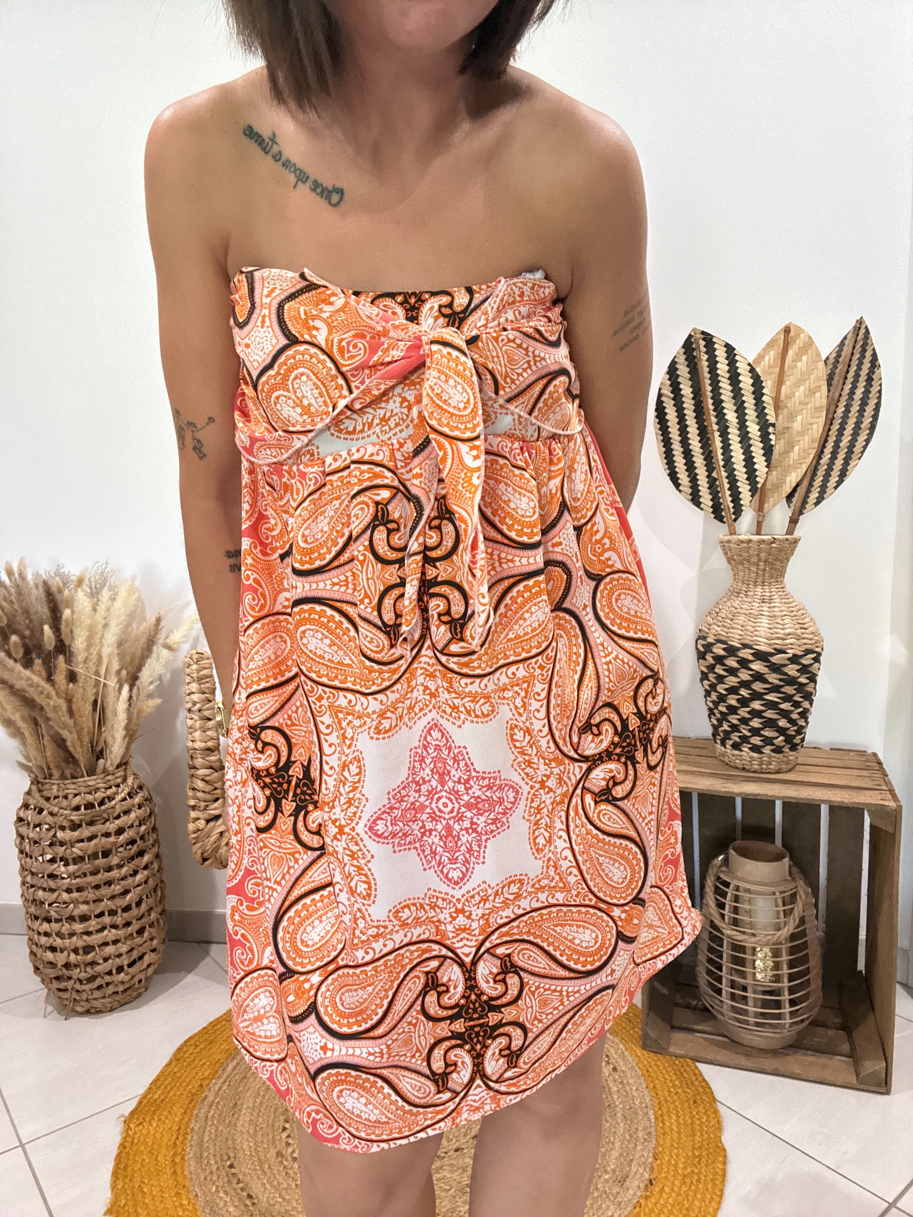Robe bustier satinée imprimé cachemire orange Morgan - 38 ♻️