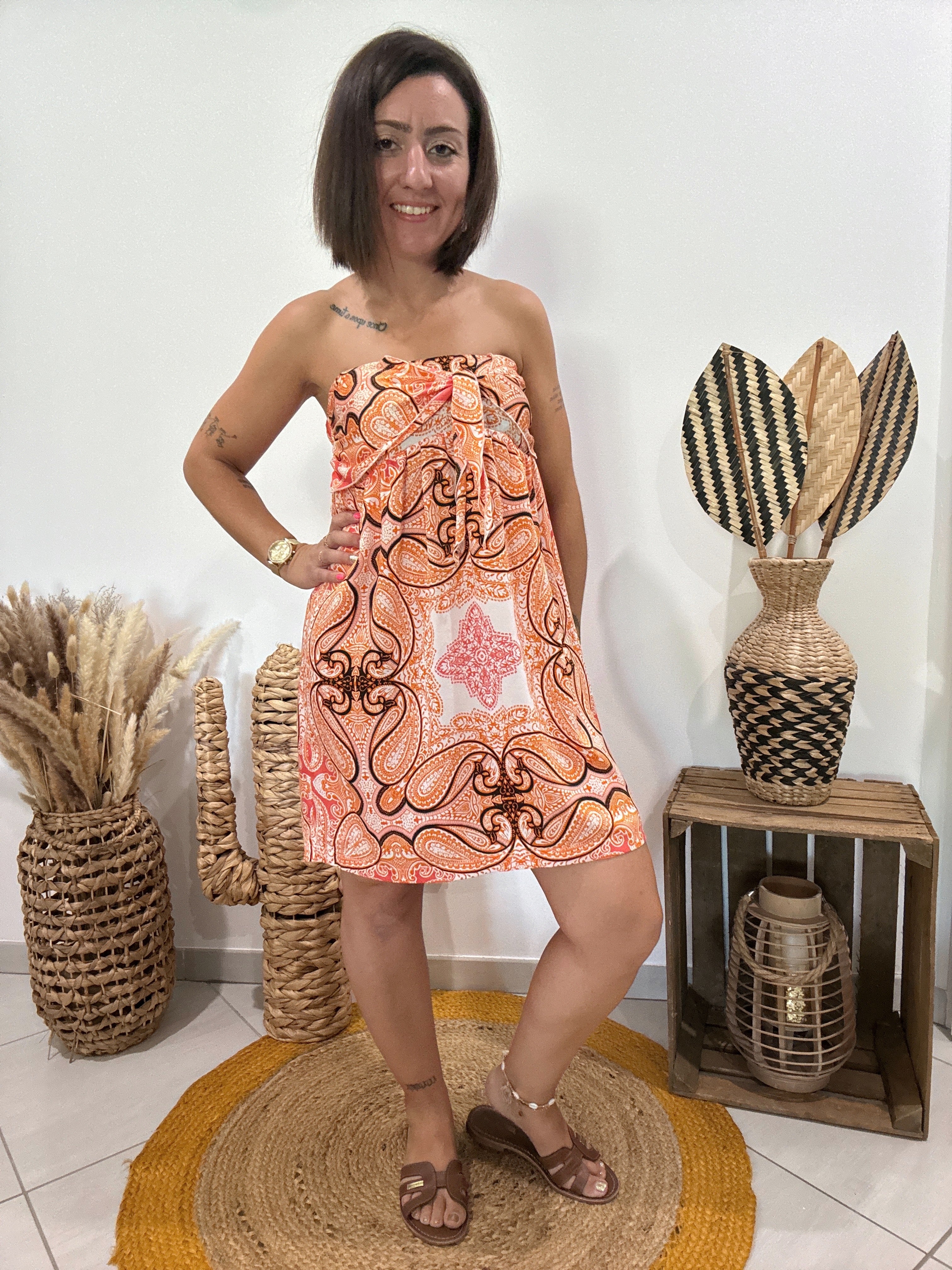 Robe bustier satinée imprimé cachemire orange Morgan - 38 ♻️