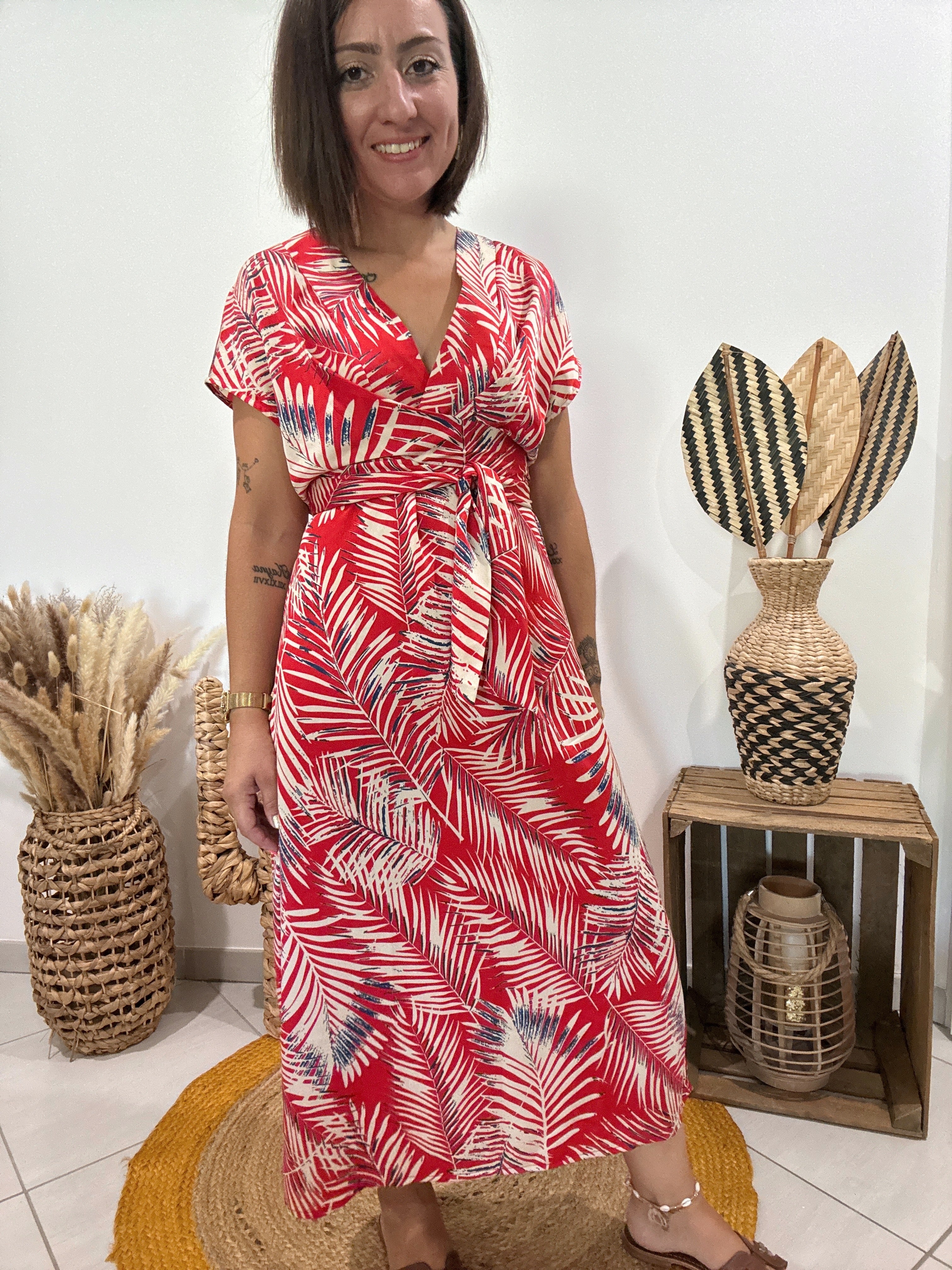 Robe longue forme kimono imprimé feuillage rouge Cupshe - TU ♻️