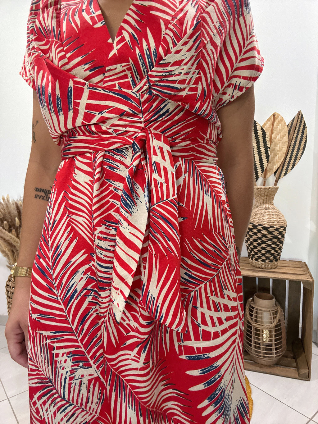 Robe longue forme kimono imprimé feuillage rouge Cupshe - TU ♻️