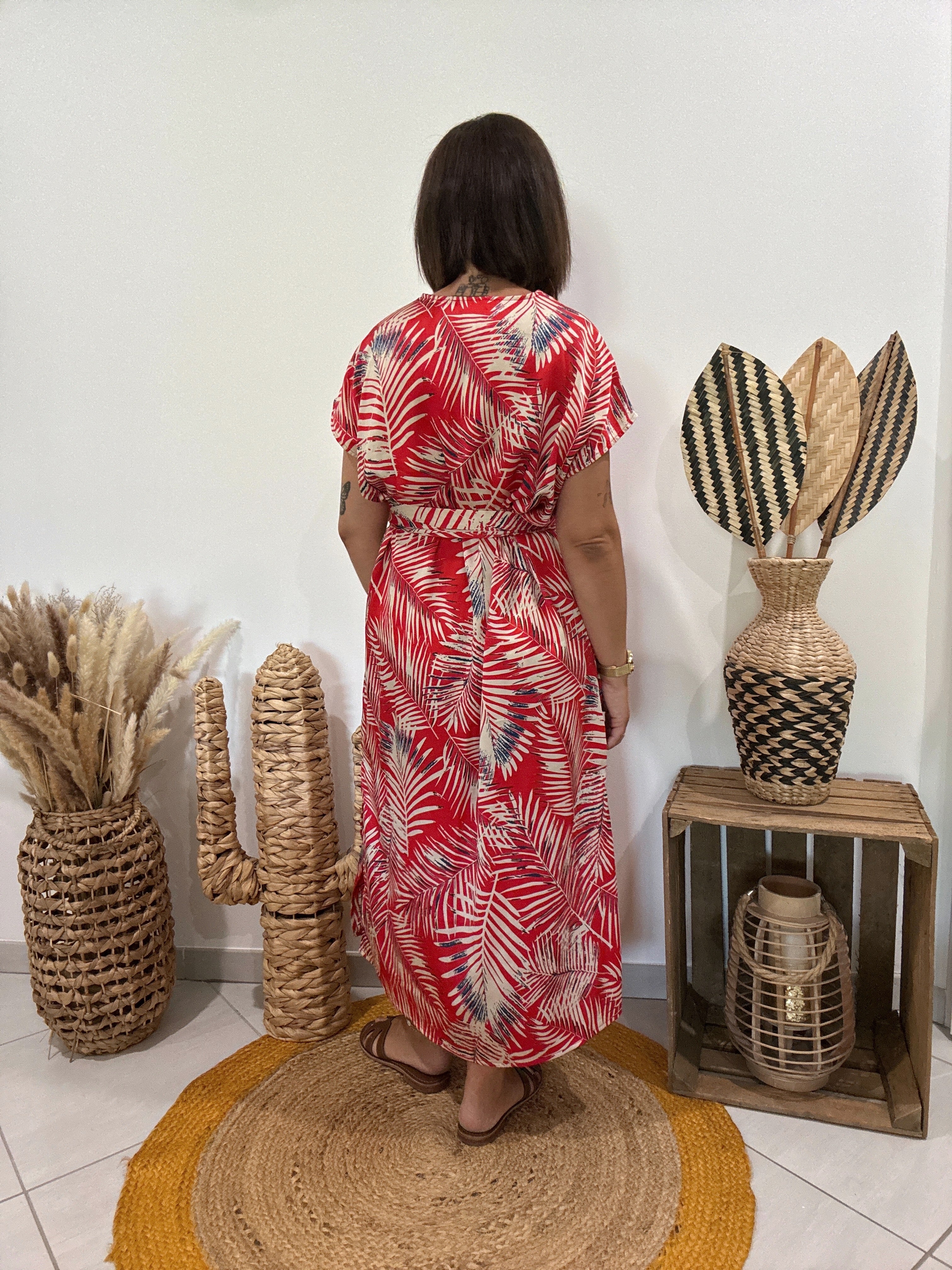 Robe longue forme kimono imprimé feuillage rouge Cupshe - TU ♻️