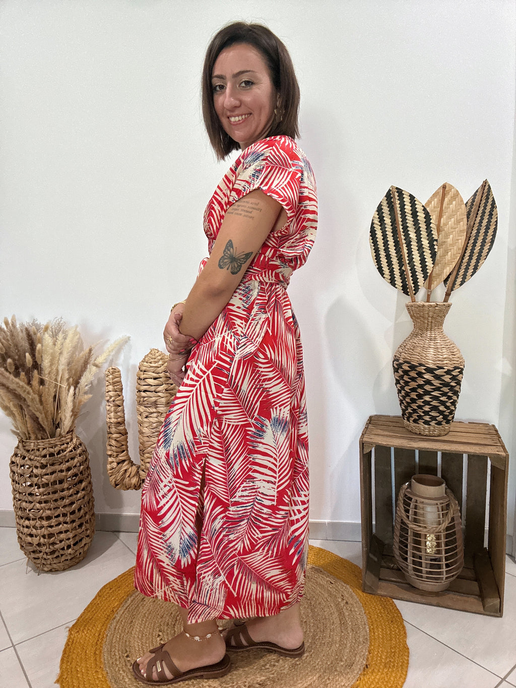 Robe longue forme kimono imprimé feuillage rouge Cupshe - TU ♻️