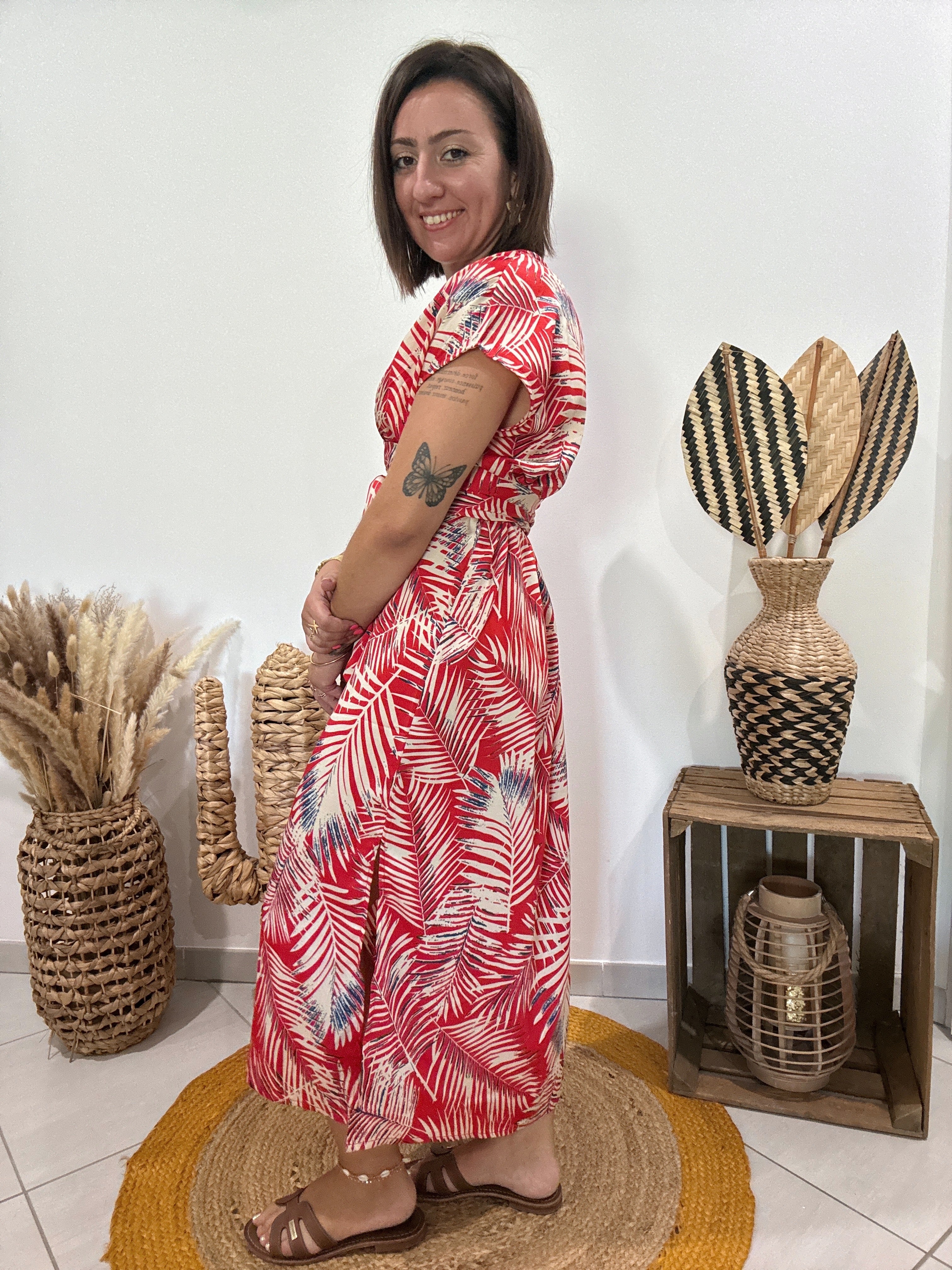 Robe longue forme kimono imprimé feuillage rouge Cupshe - TU ♻️