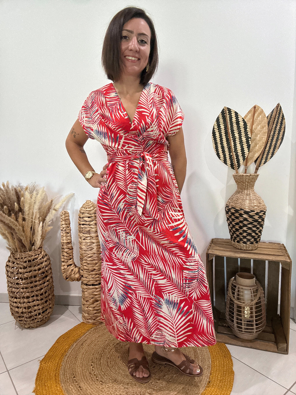 Robe longue forme kimono imprimé feuillage rouge Cupshe - TU ♻️