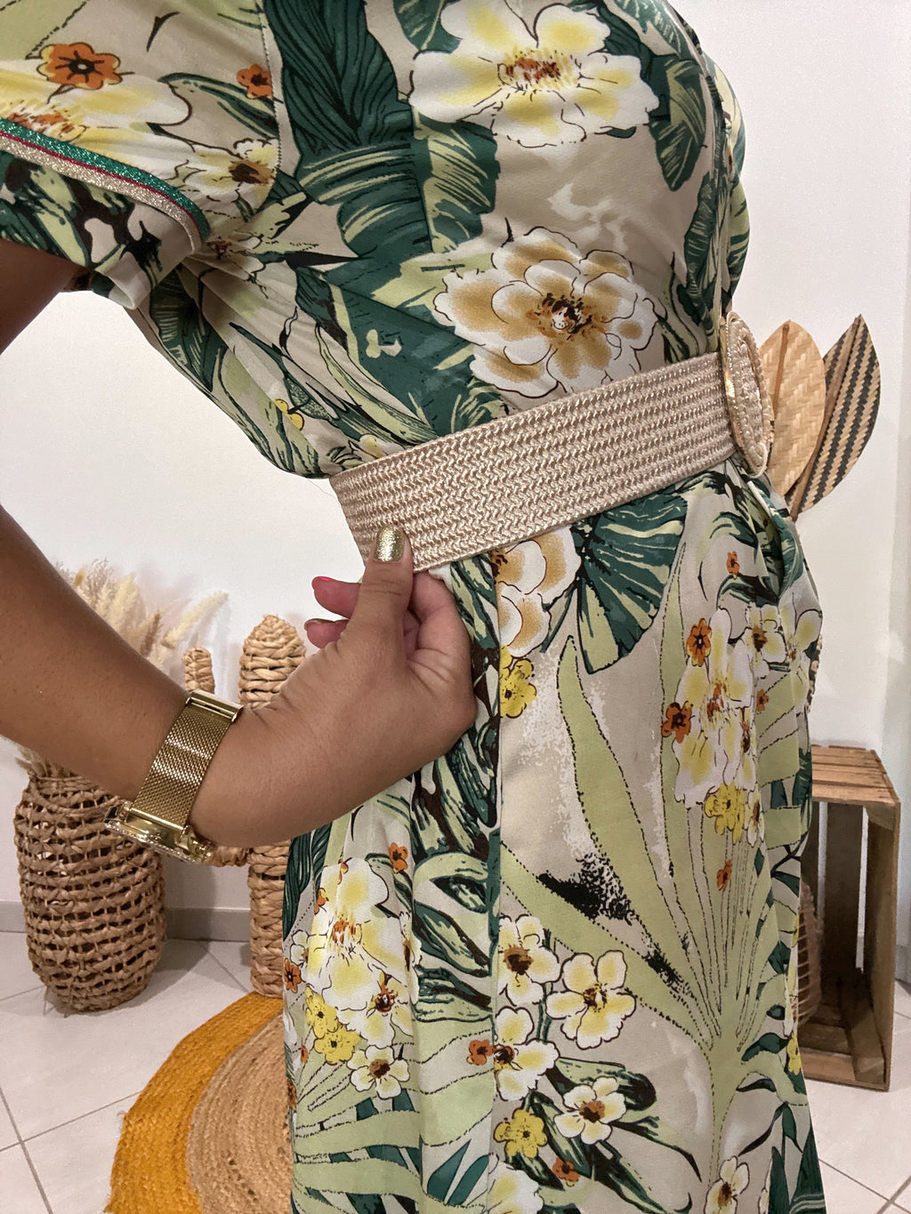 Robe verte longue satinée imprimé floral Cherry Paris - S ♻️