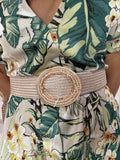 Ceinture élastique à grande boucle avec perles beige