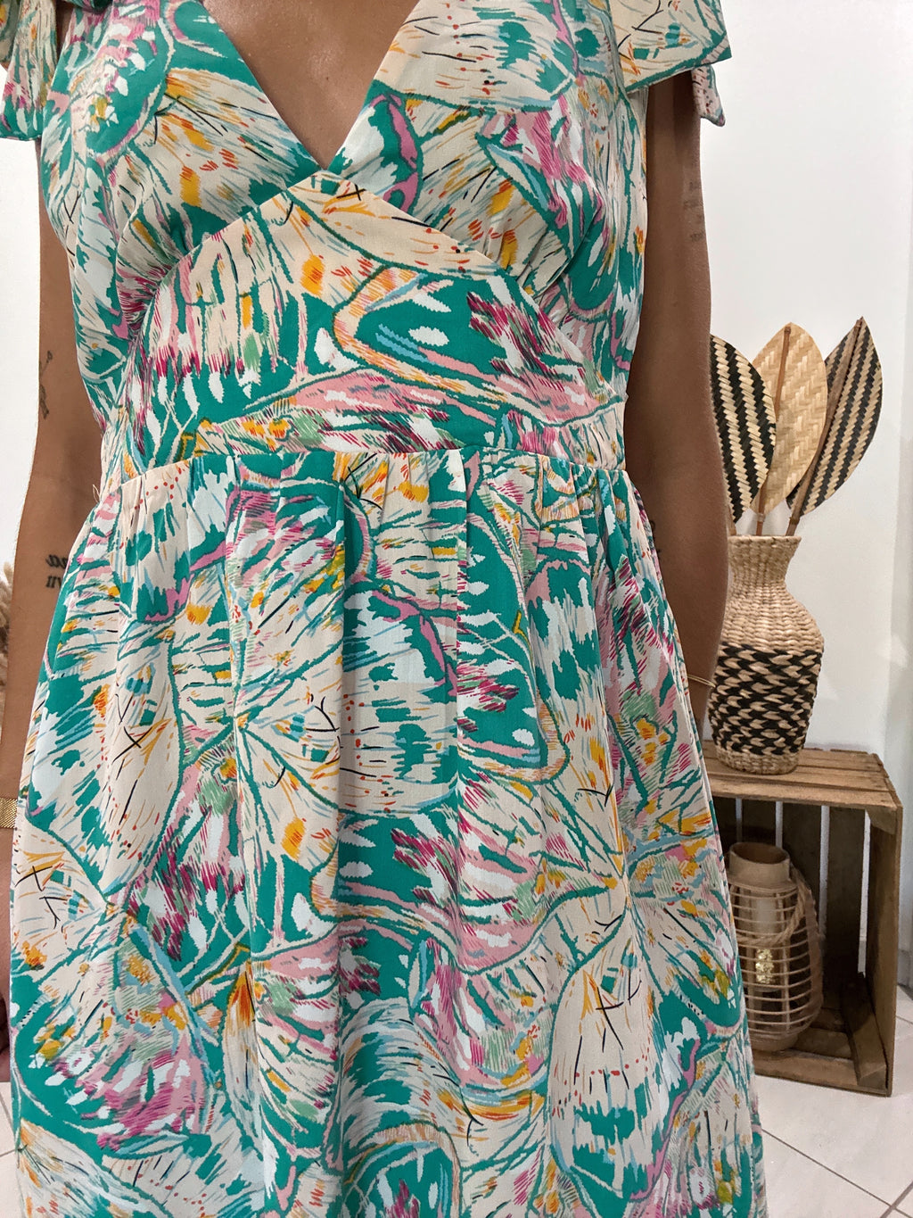 Robe longue noeuds épaules imprimé pastel - S ♻️