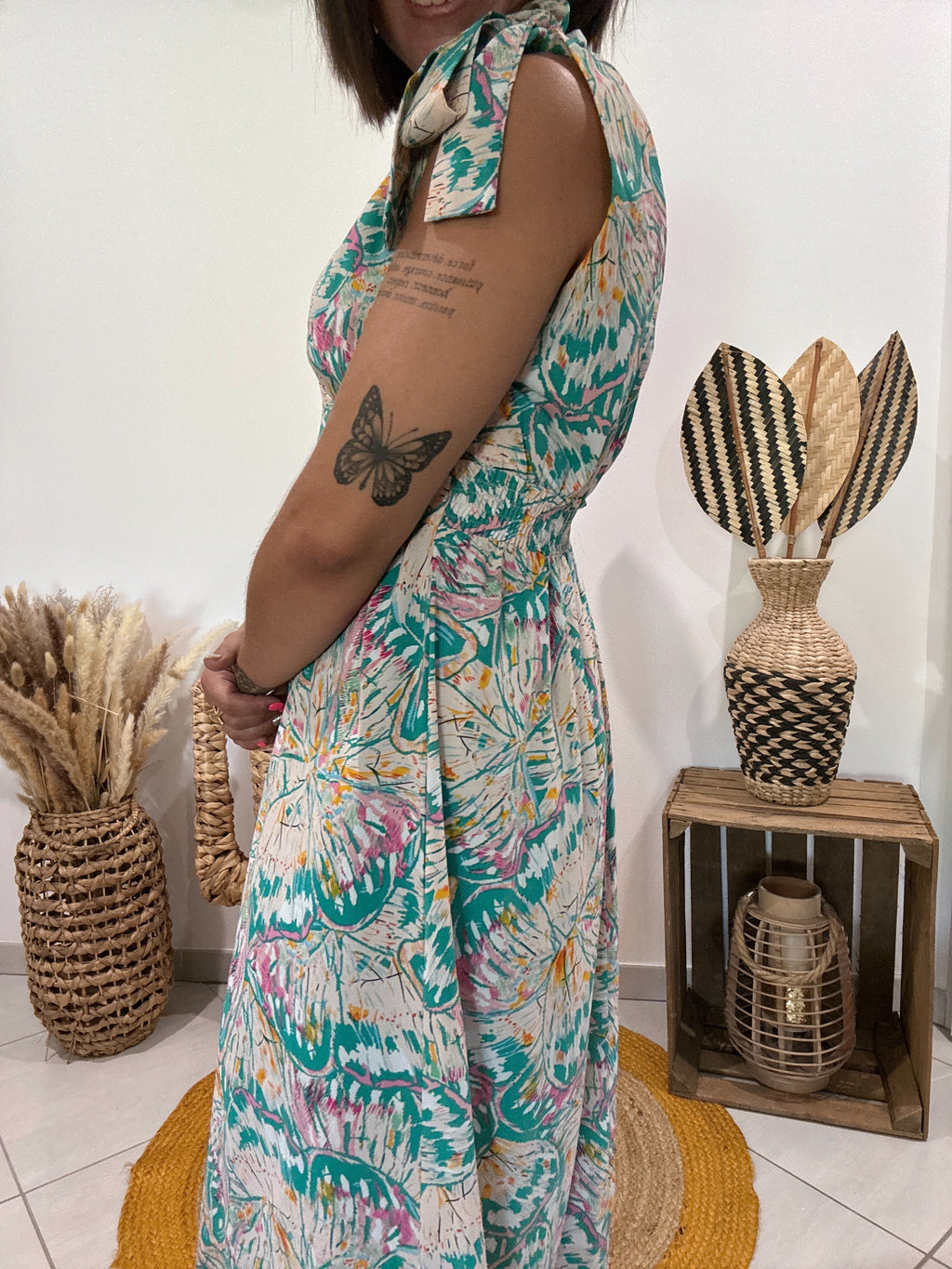 Robe longue noeuds épaules imprimé pastel - S ♻️