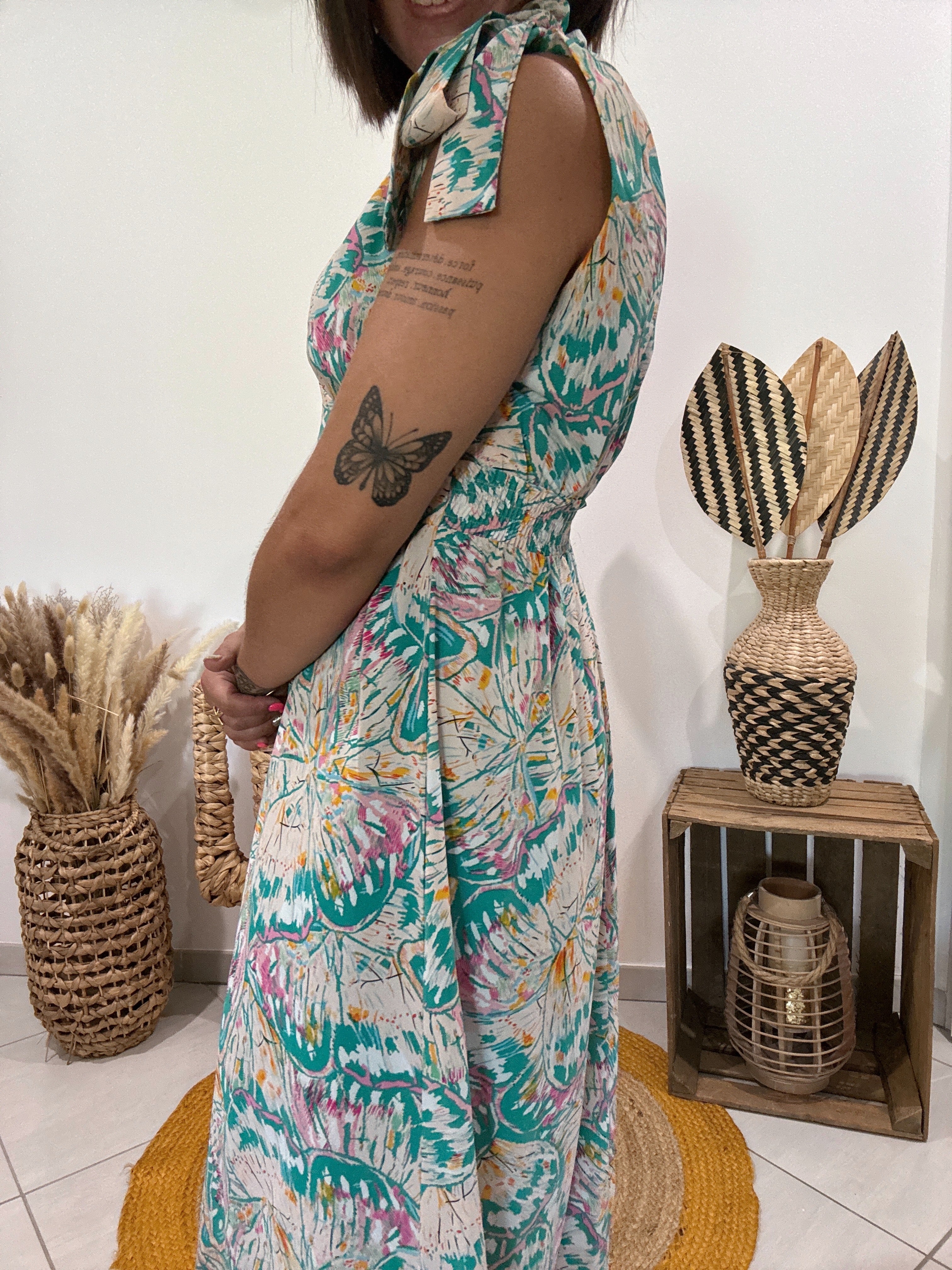 Robe longue noeuds épaules imprimé pastel - S ♻️