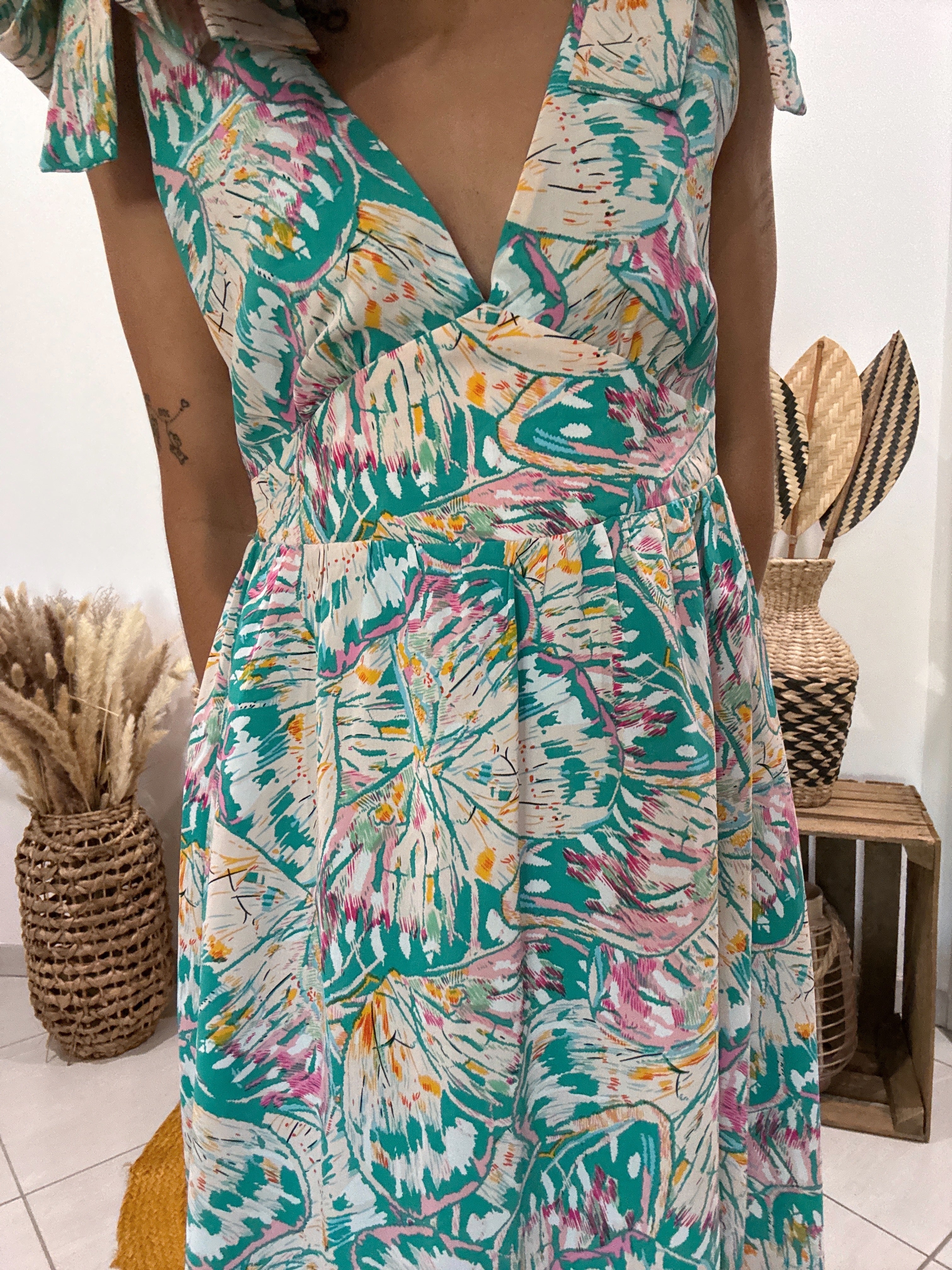 Robe longue noeuds épaules imprimé pastel - S ♻️