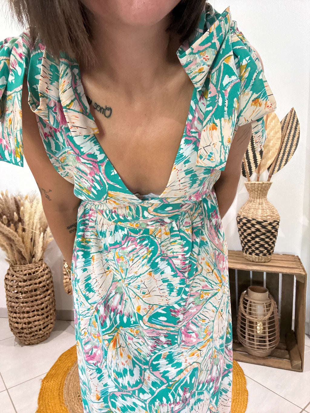 Robe longue noeuds épaules imprimé pastel - S ♻️