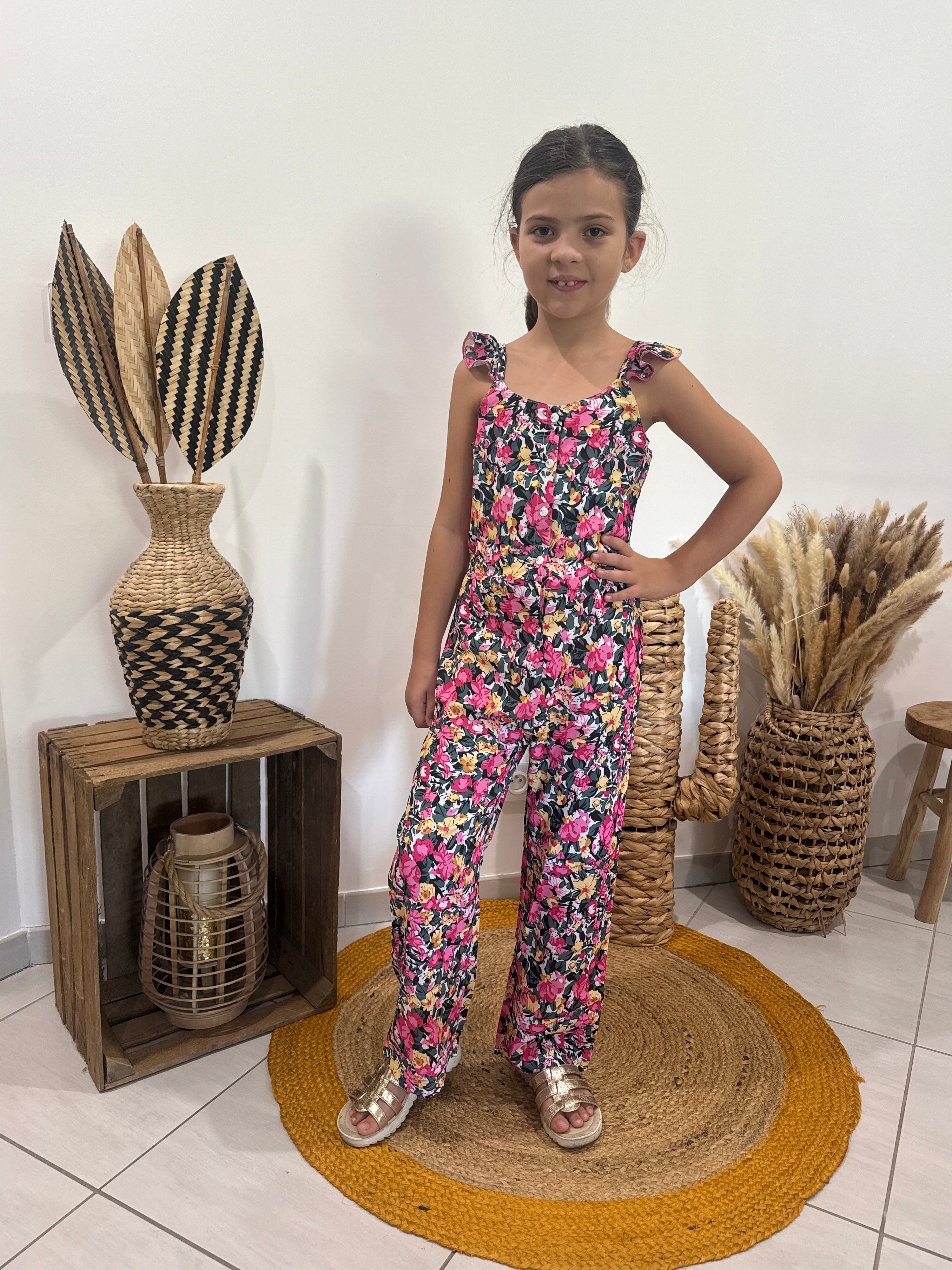 Combipantalon imprimé fleuri rose