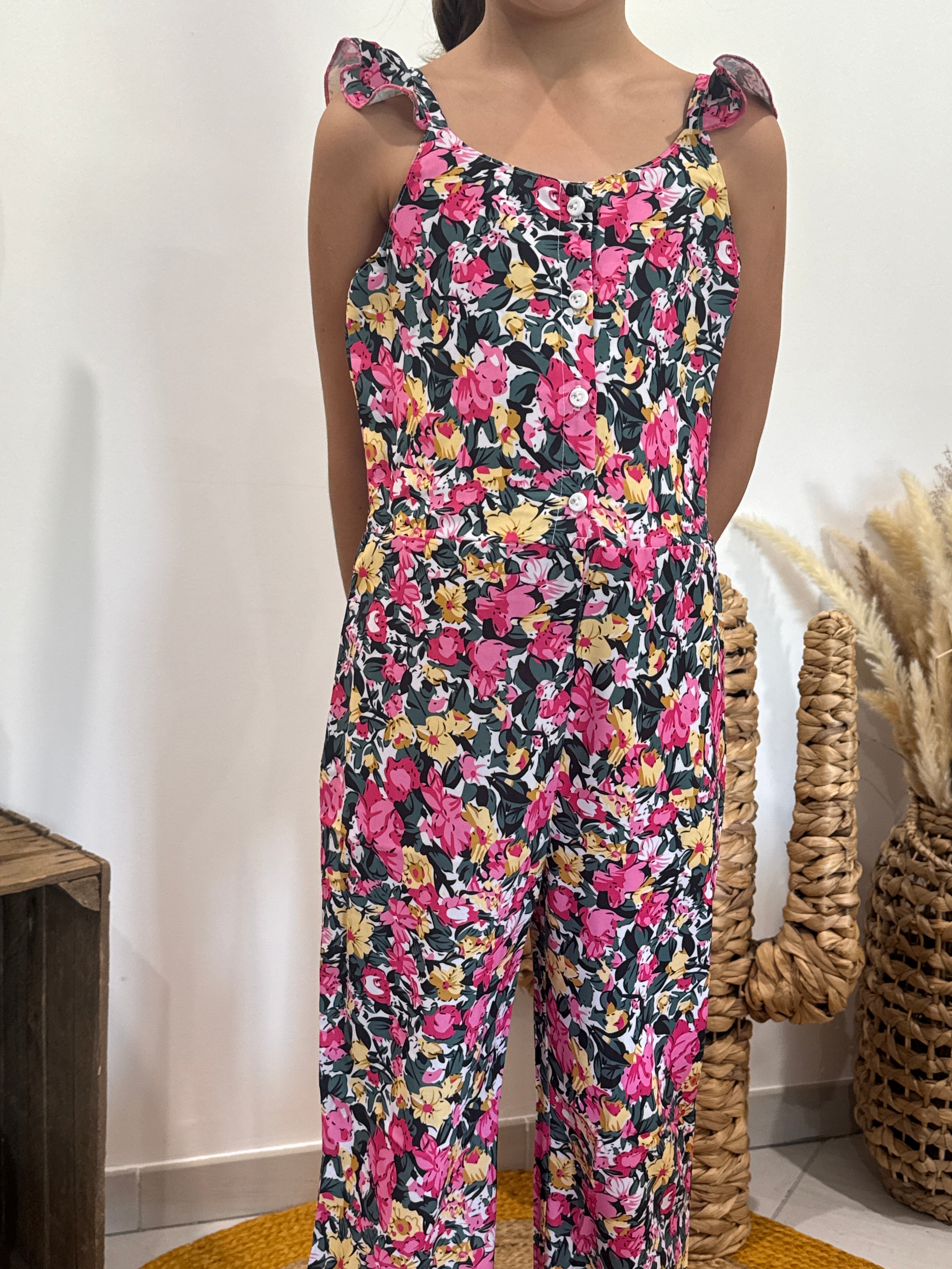 Combipantalon imprimé fleuri rose