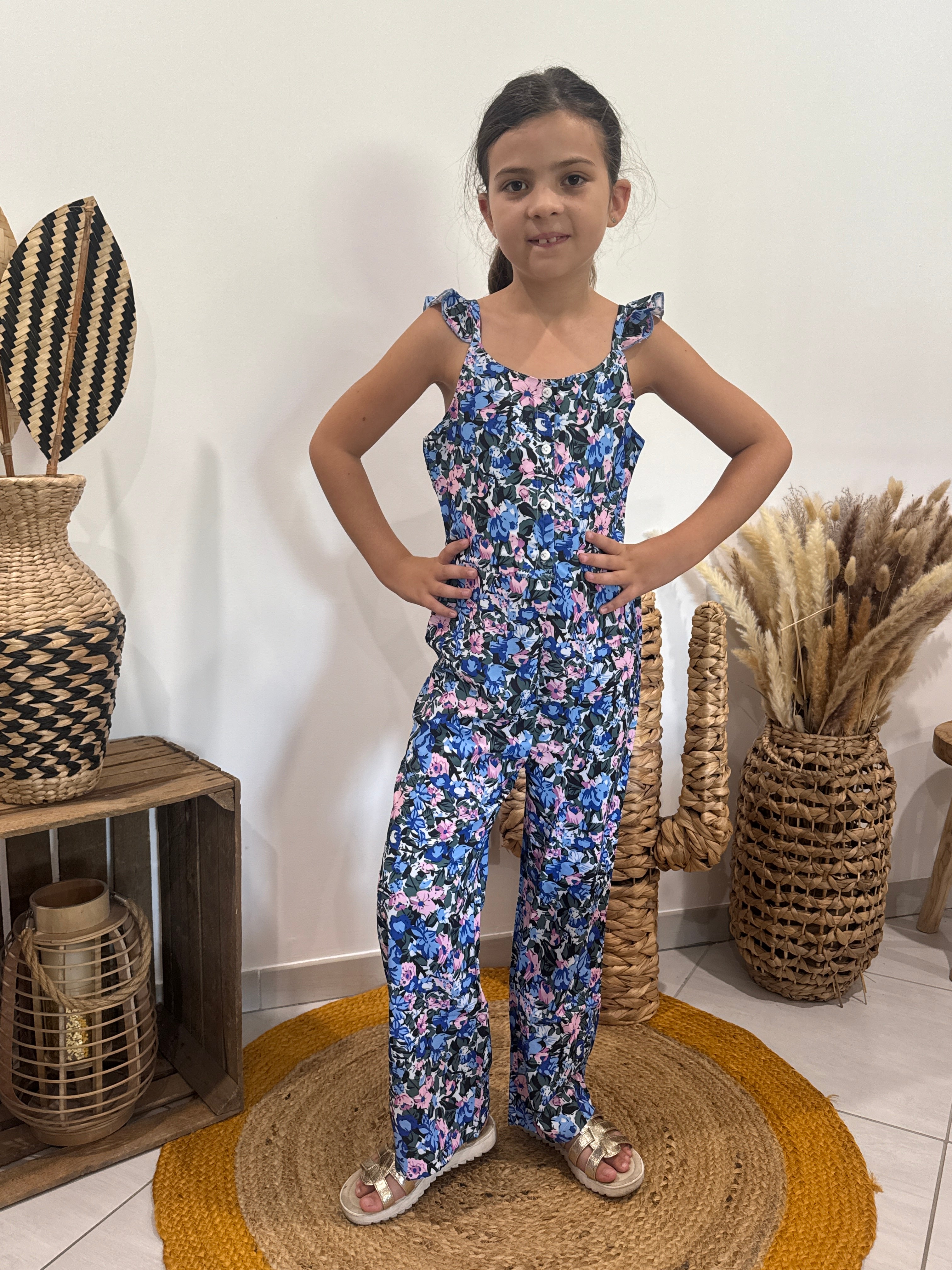 Combipantalon imprimé fleuri bleu