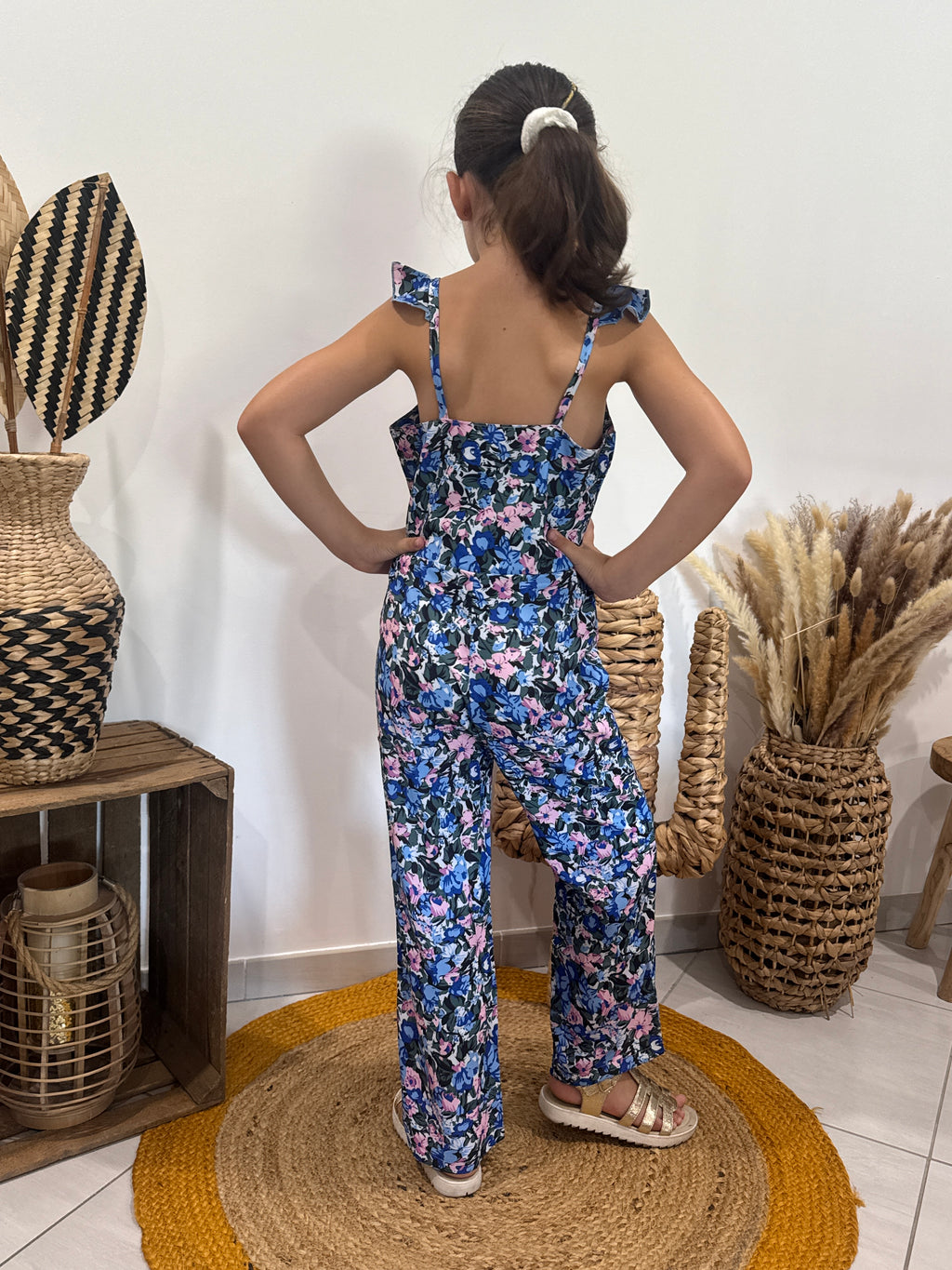Combipantalon imprimé fleuri bleu