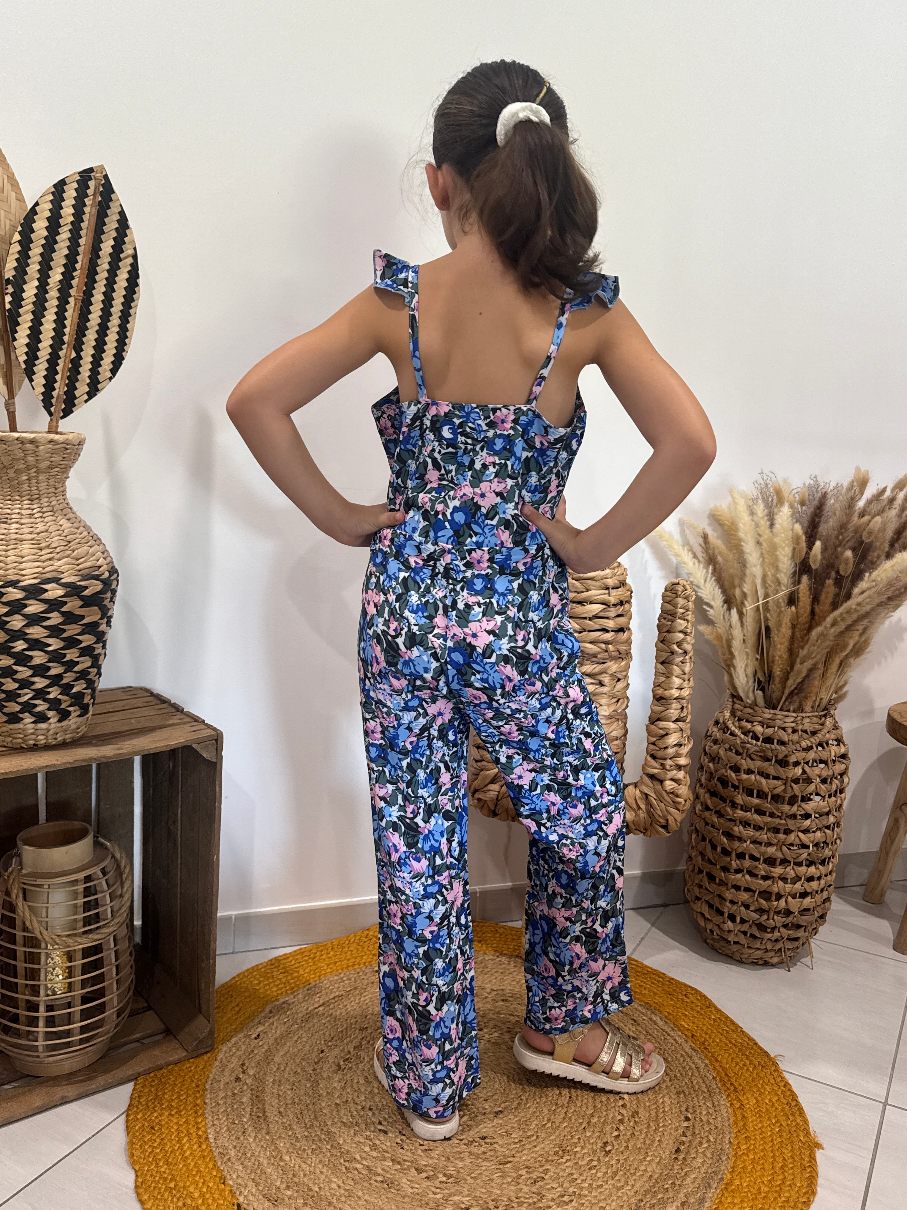 Combipantalon imprimé fleuri bleu