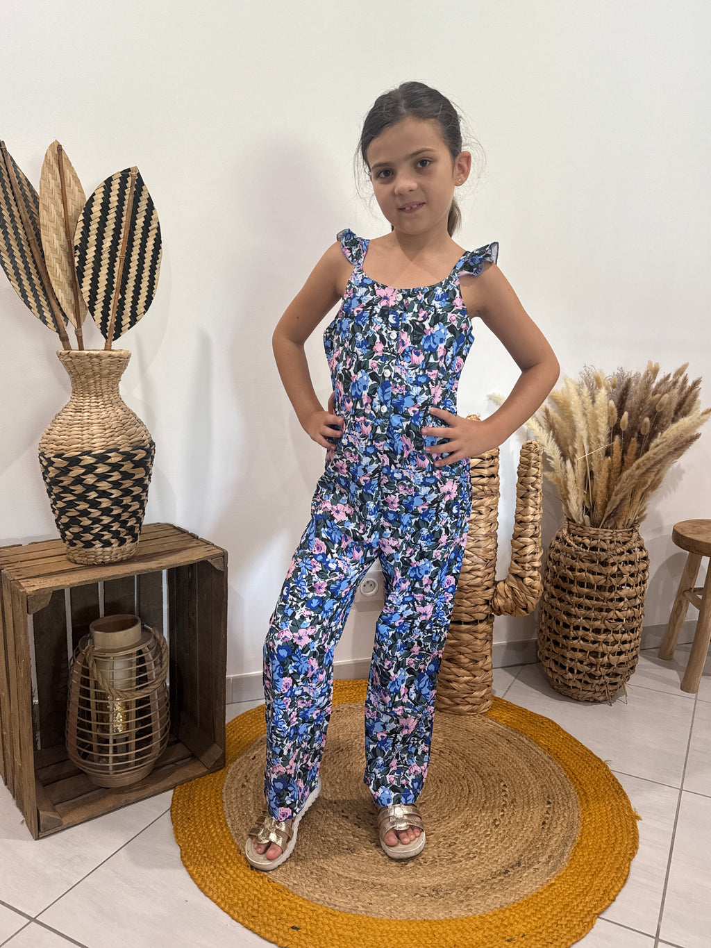 Combipantalon imprimé fleuri bleu