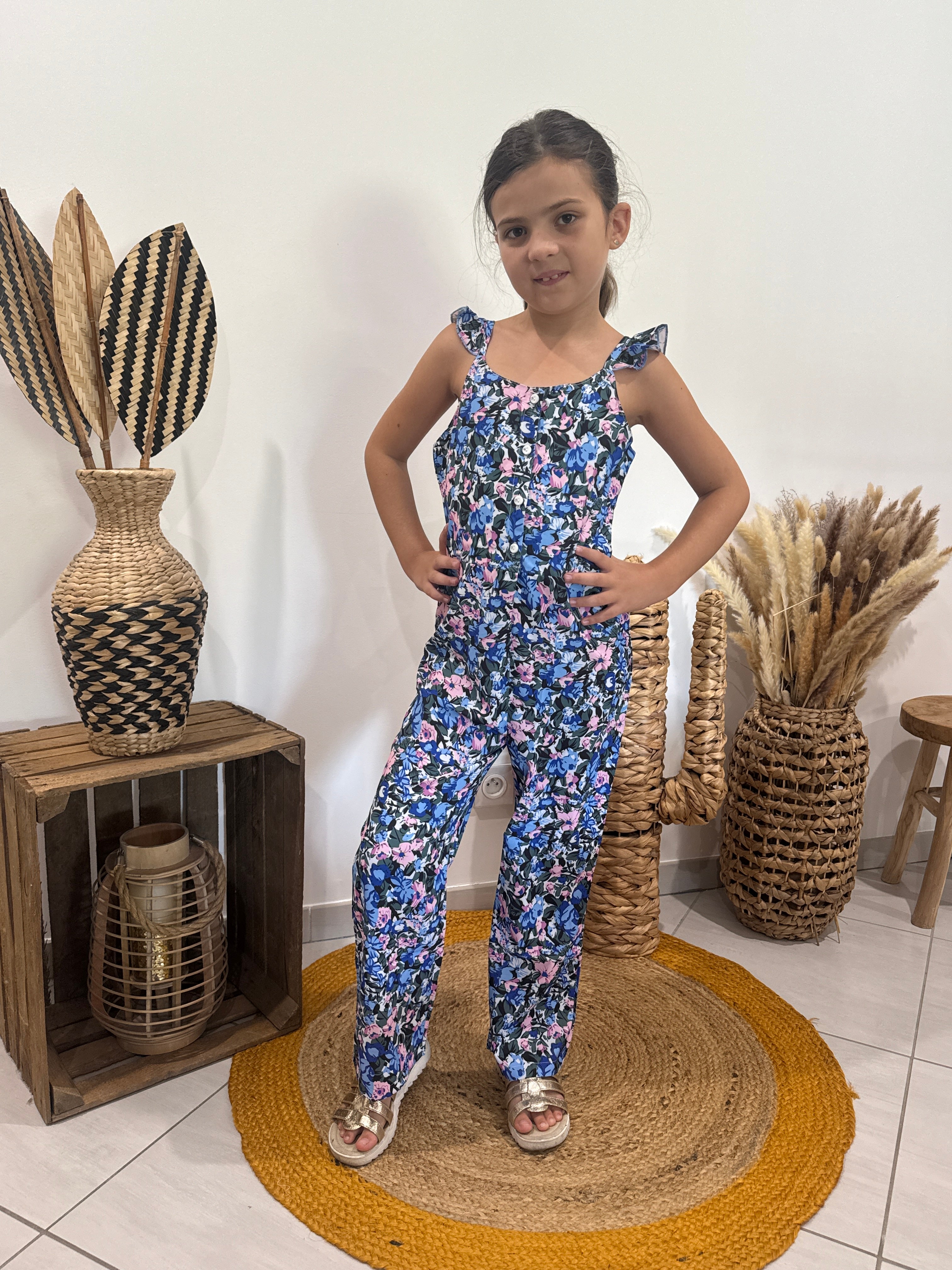 Combipantalon imprimé fleuri bleu