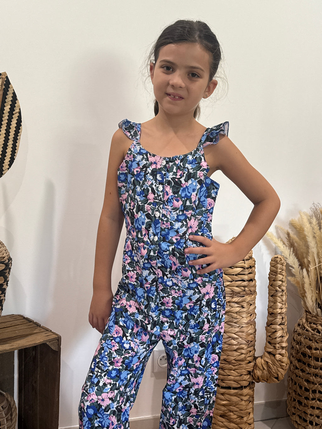 Combipantalon imprimé fleuri bleu