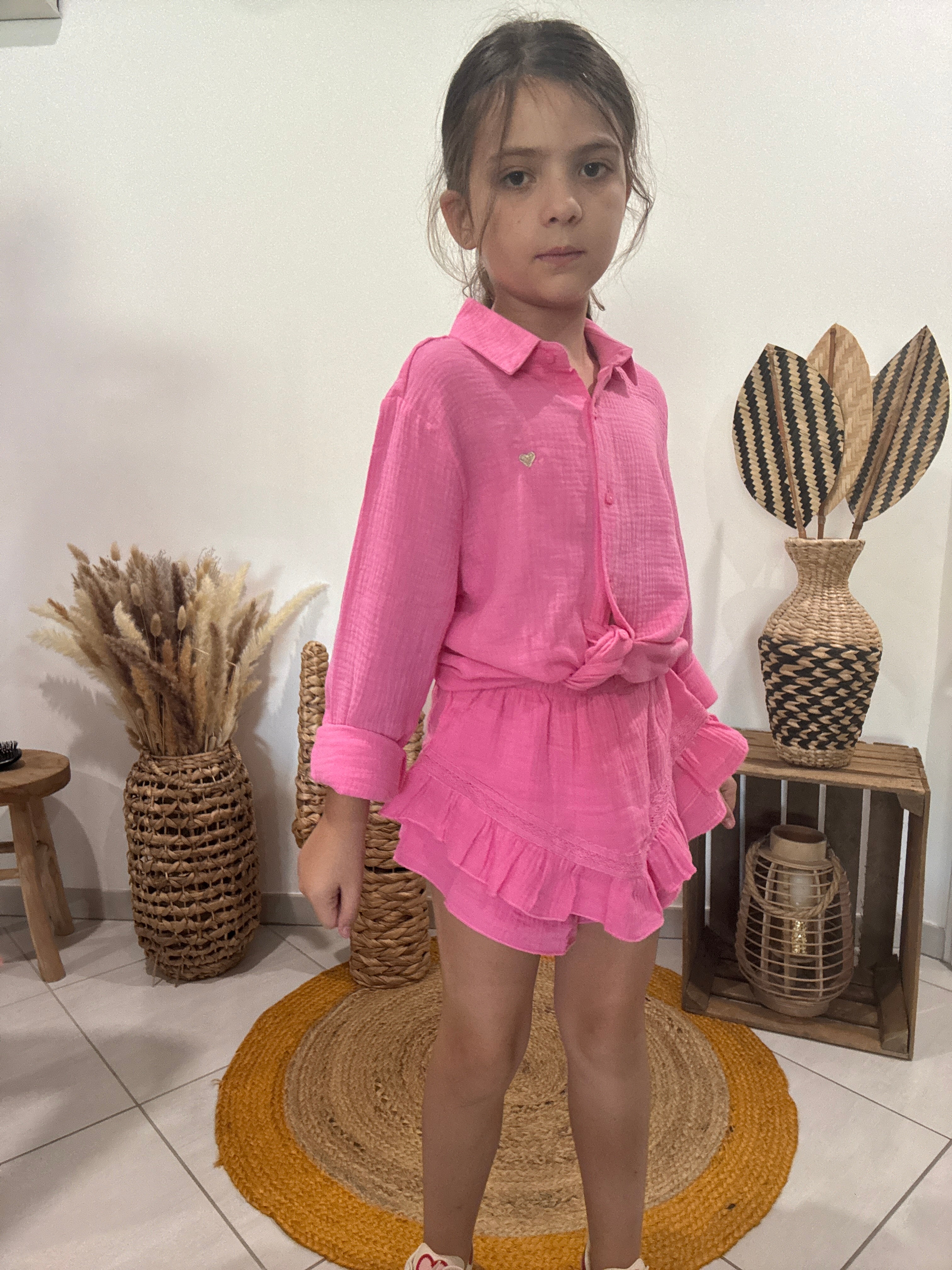 Chemise en gaz de coton fuchsia - fille