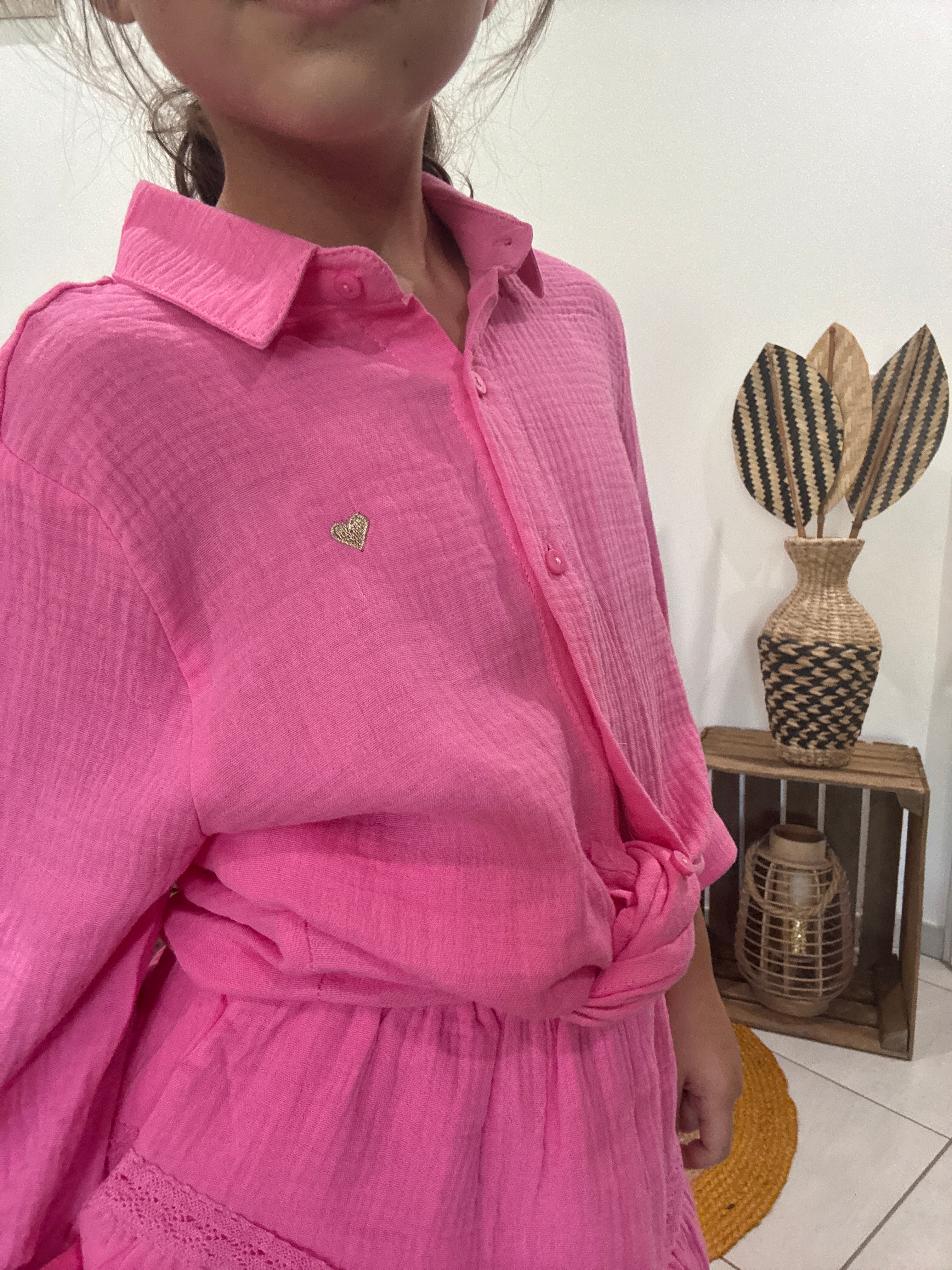 Chemise en gaz de coton fuchsia - fille