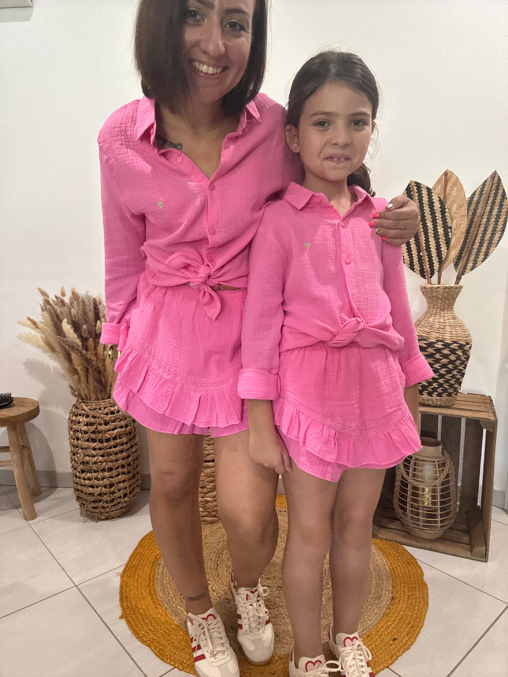 Chemise en gaz de coton fuchsia - fille